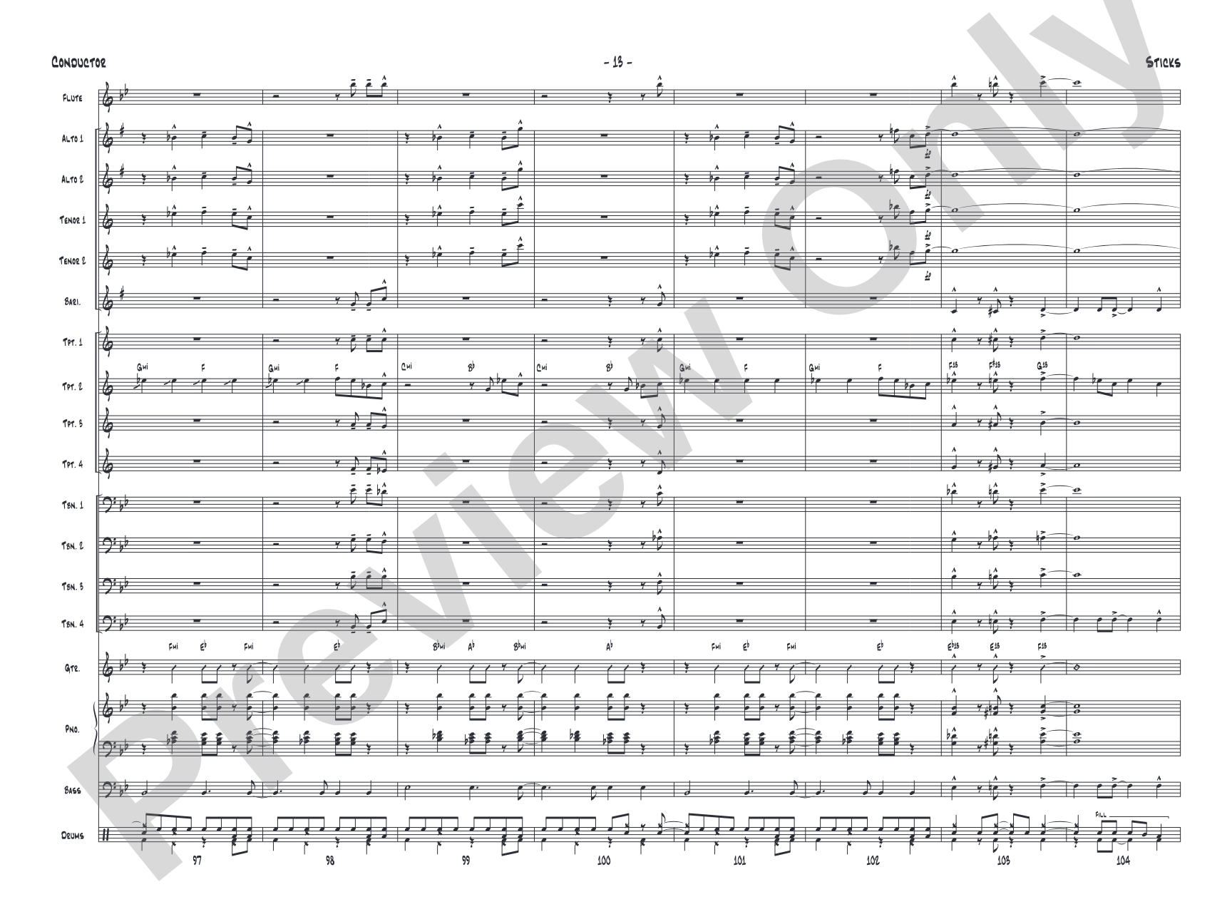Sticks: Jazz Ensemble Conductor Score & Parts