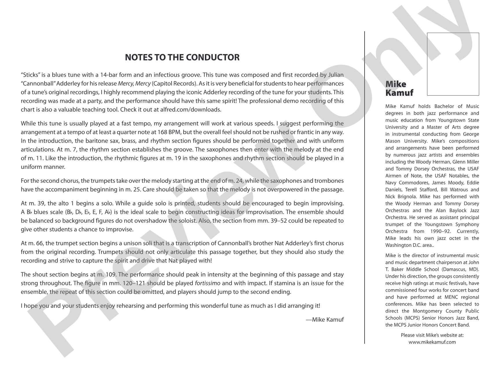 Sticks: Jazz Ensemble Conductor Score & Parts