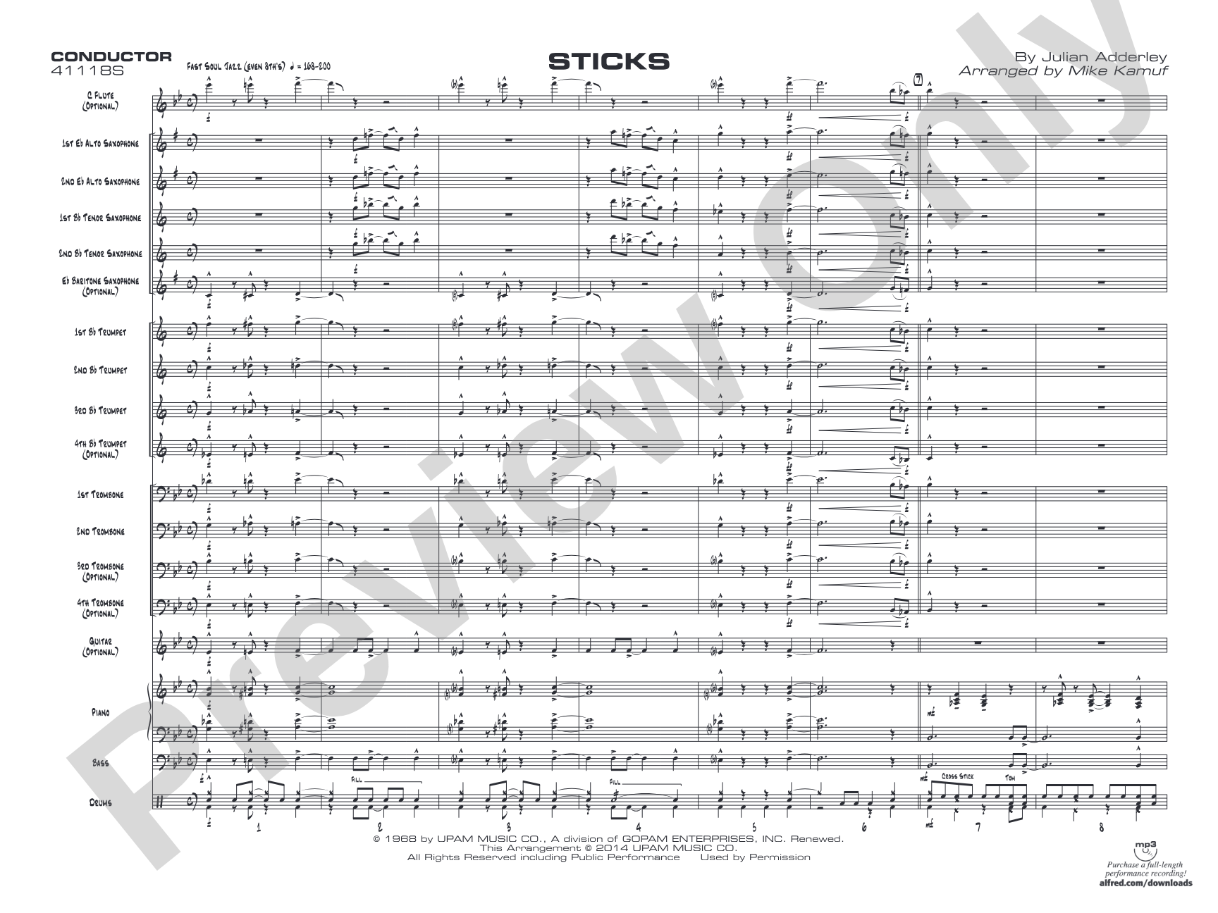 Sticks: Jazz Ensemble Conductor Score & Parts