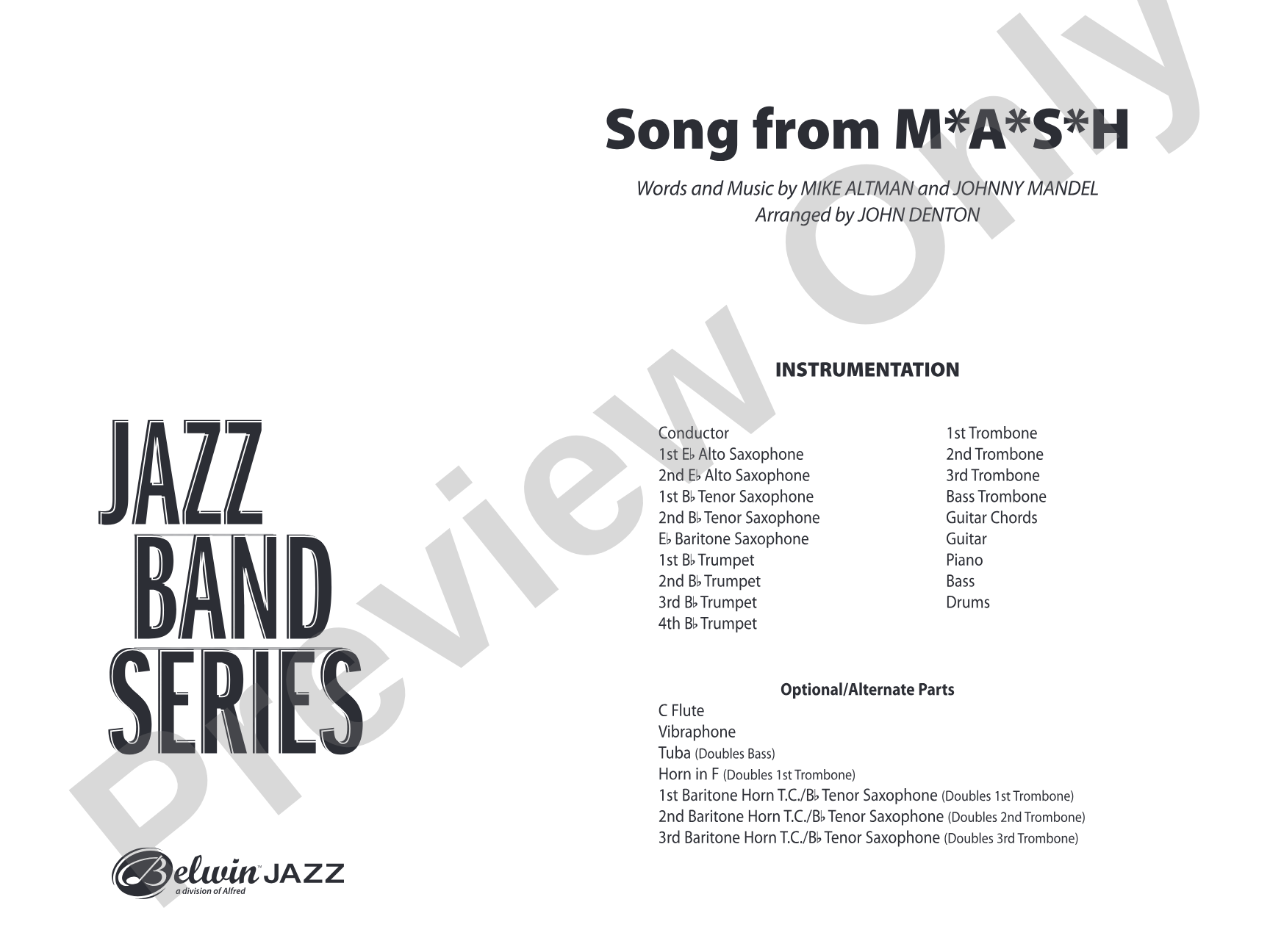 Song from M*A*S*H: Jazz Ensemble Conductor Score & Parts