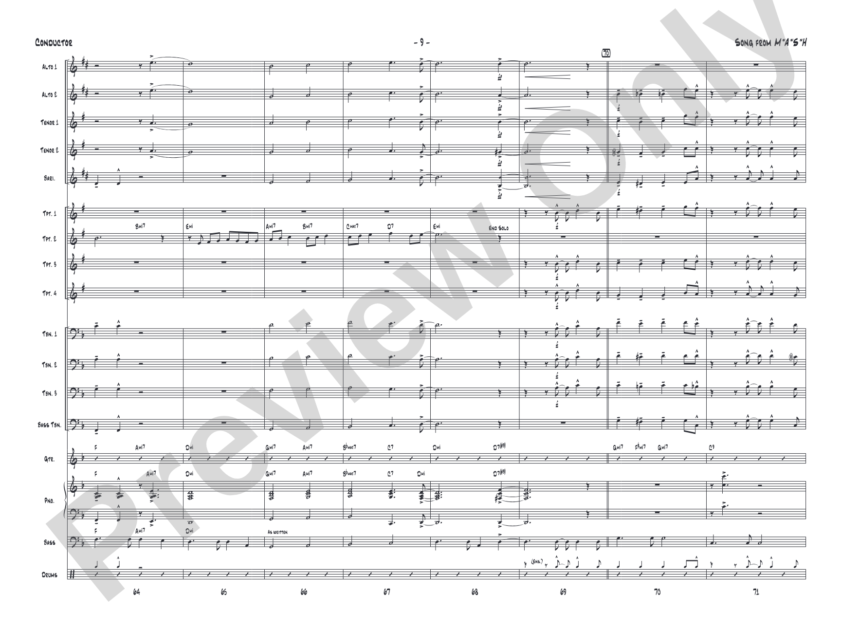 Song from M*A*S*H: Jazz Ensemble Conductor Score & Parts