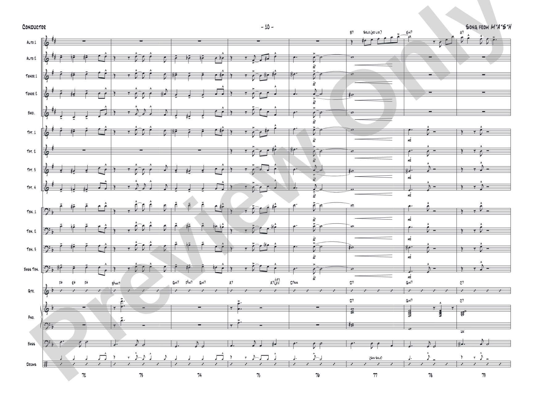 Song from M*A*S*H: Jazz Ensemble Conductor Score & Parts
