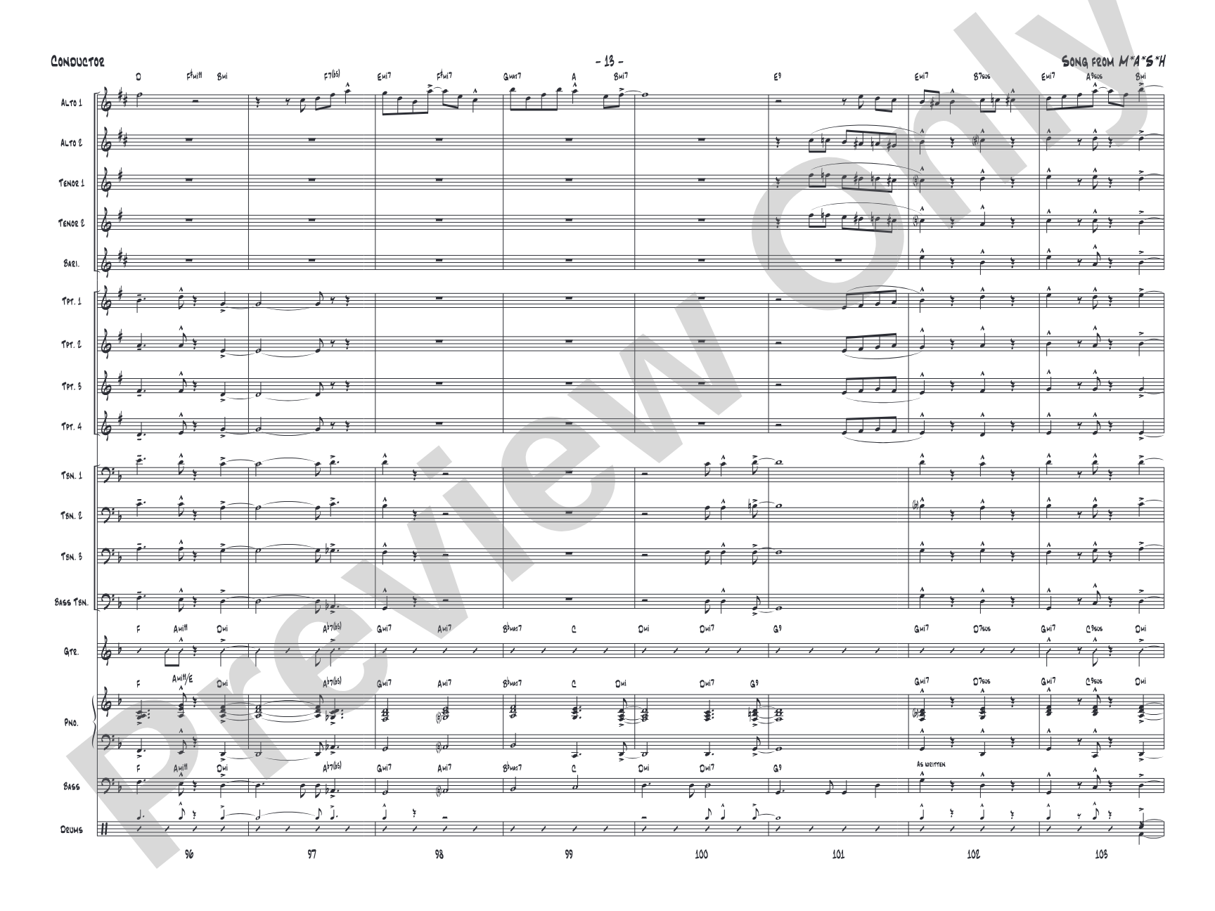 Song from M*A*S*H: Jazz Ensemble Conductor Score & Parts