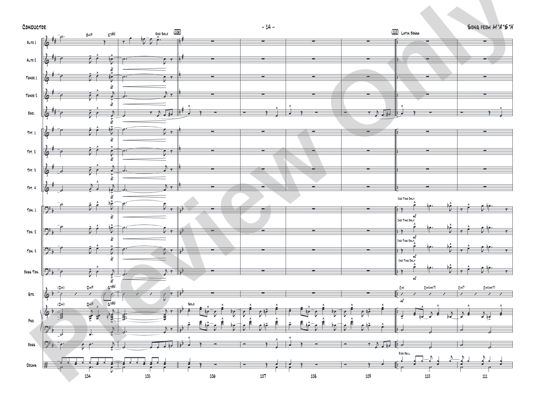 Song from M*A*S*H: Jazz Ensemble Conductor Score & Parts
