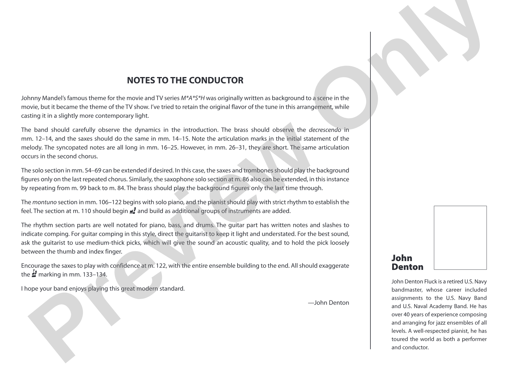 Song from M*A*S*H: Jazz Ensemble Conductor Score & Parts