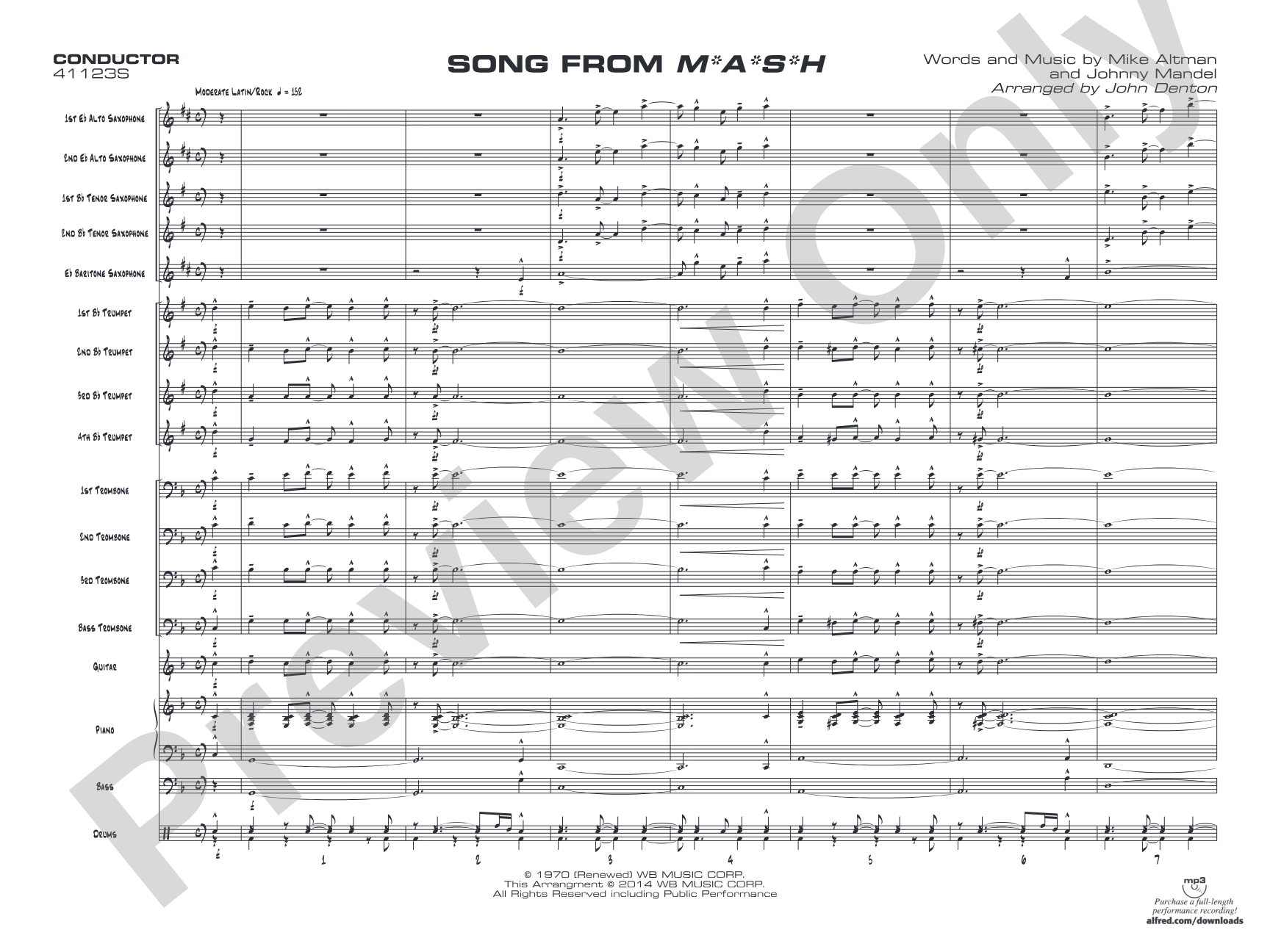 Song from M*A*S*H: Jazz Ensemble Conductor Score & Parts