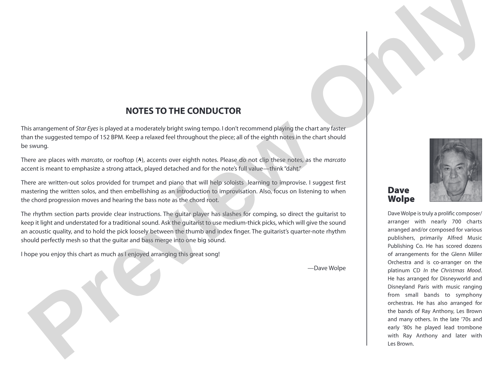 Star Eyes: Jazz Ensemble Conductor Score & Parts