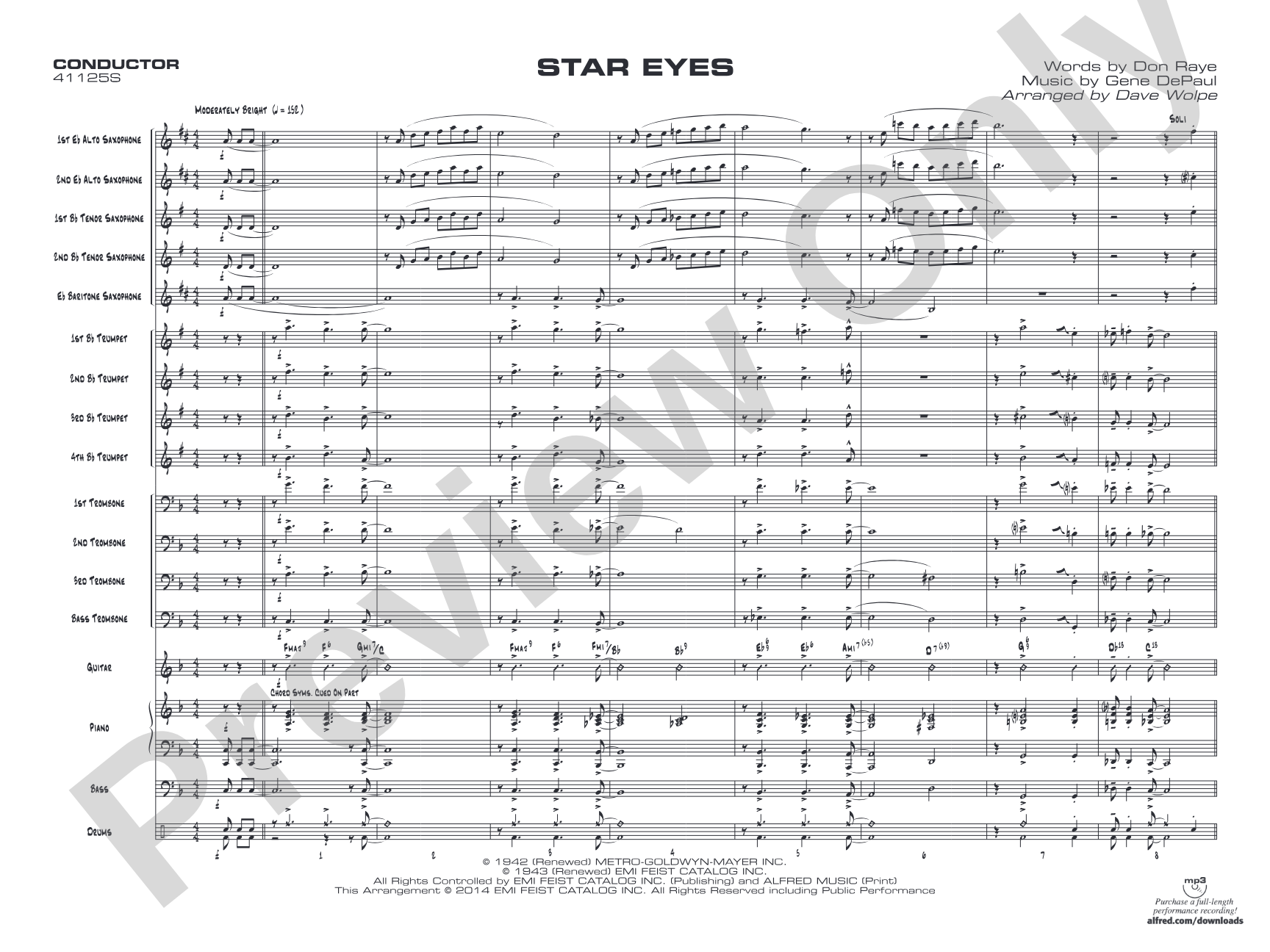 Star Eyes: Jazz Ensemble Conductor Score & Parts