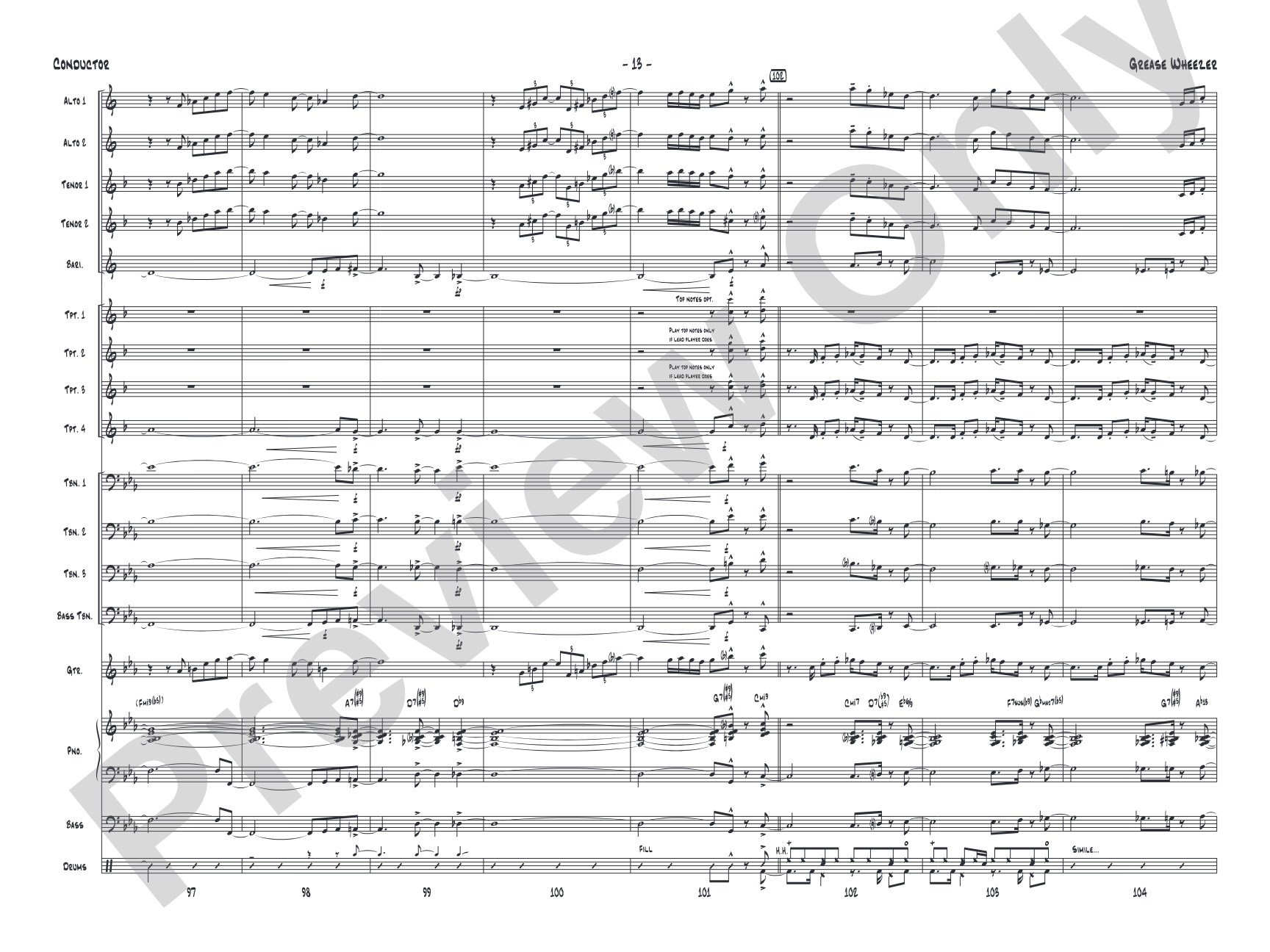 Grease Wheezer: Jazz Ensemble Conductor Score & Parts