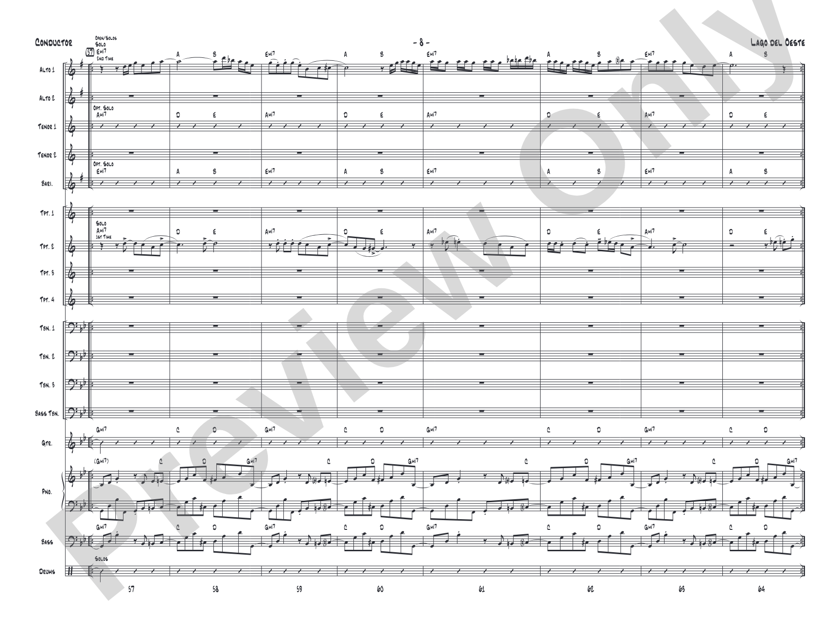 Lago del oeste: Jazz Ensemble Conductor Score & Parts