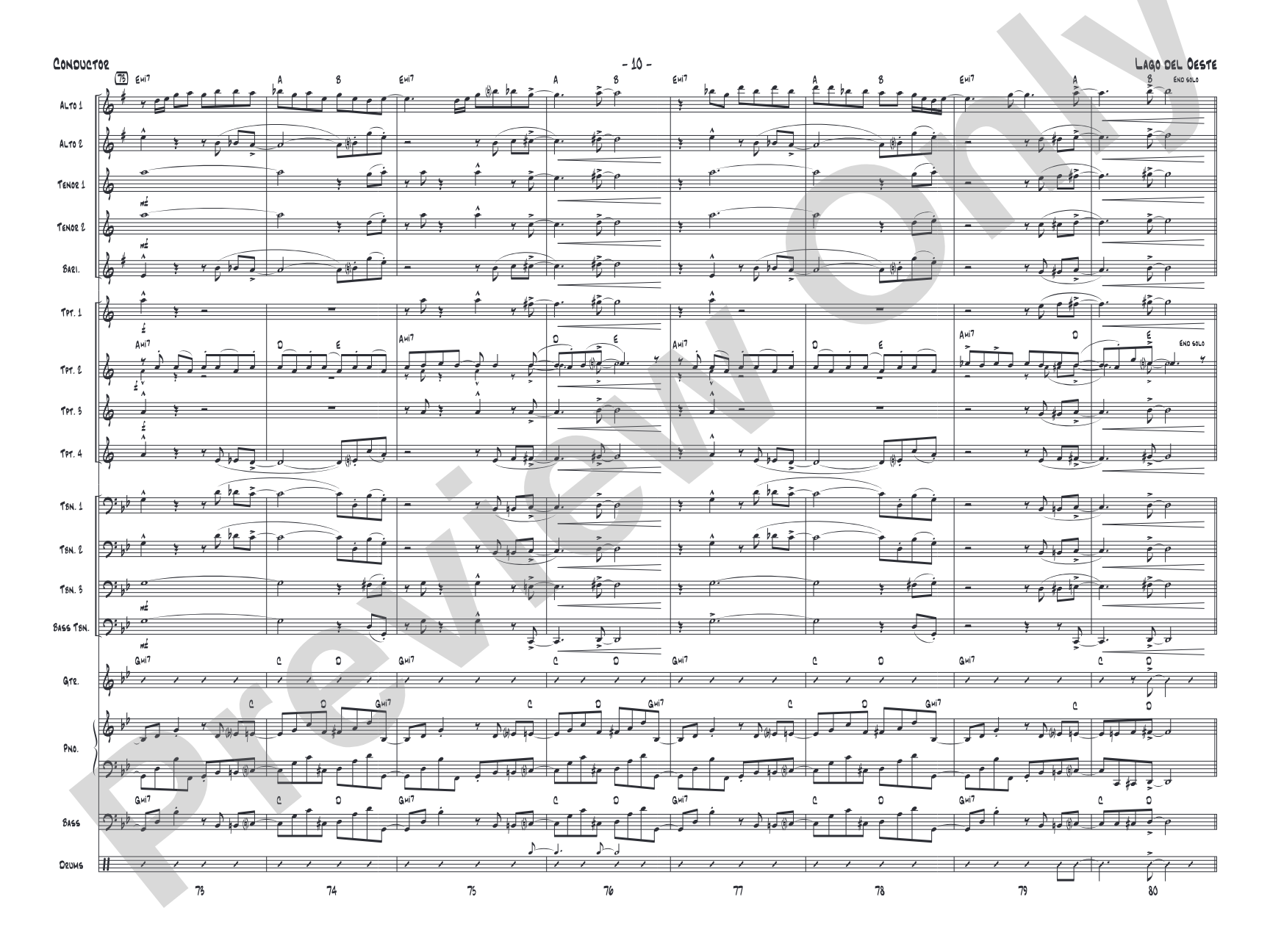 Lago del oeste: Jazz Ensemble Conductor Score & Parts