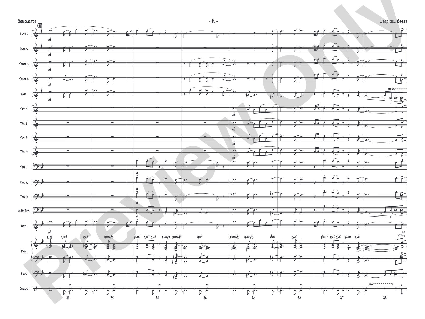 Lago del oeste: Jazz Ensemble Conductor Score & Parts
