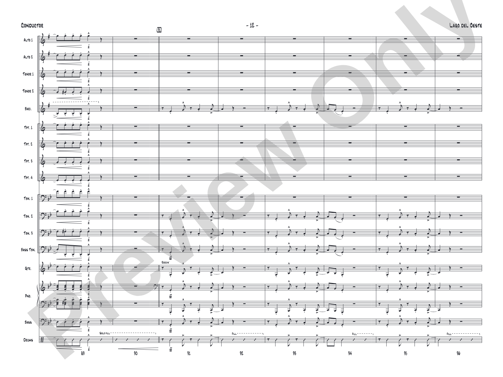 Lago del oeste: Jazz Ensemble Conductor Score & Parts