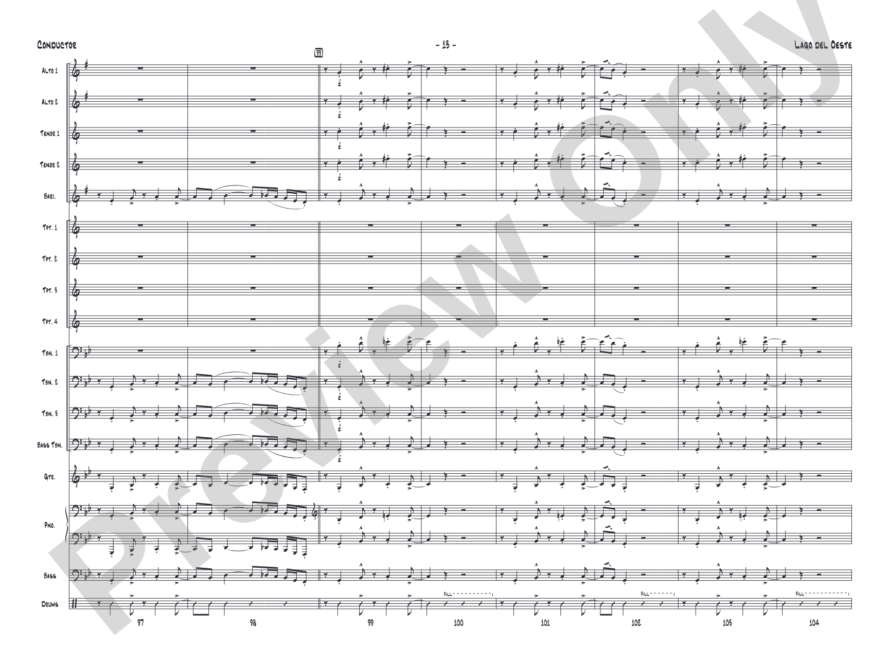 Lago del oeste: Jazz Ensemble Conductor Score & Parts