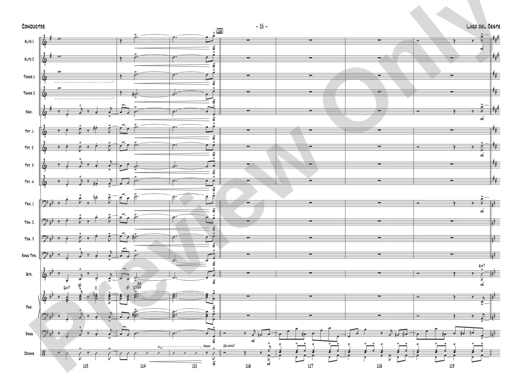 Lago del oeste: Jazz Ensemble Conductor Score & Parts