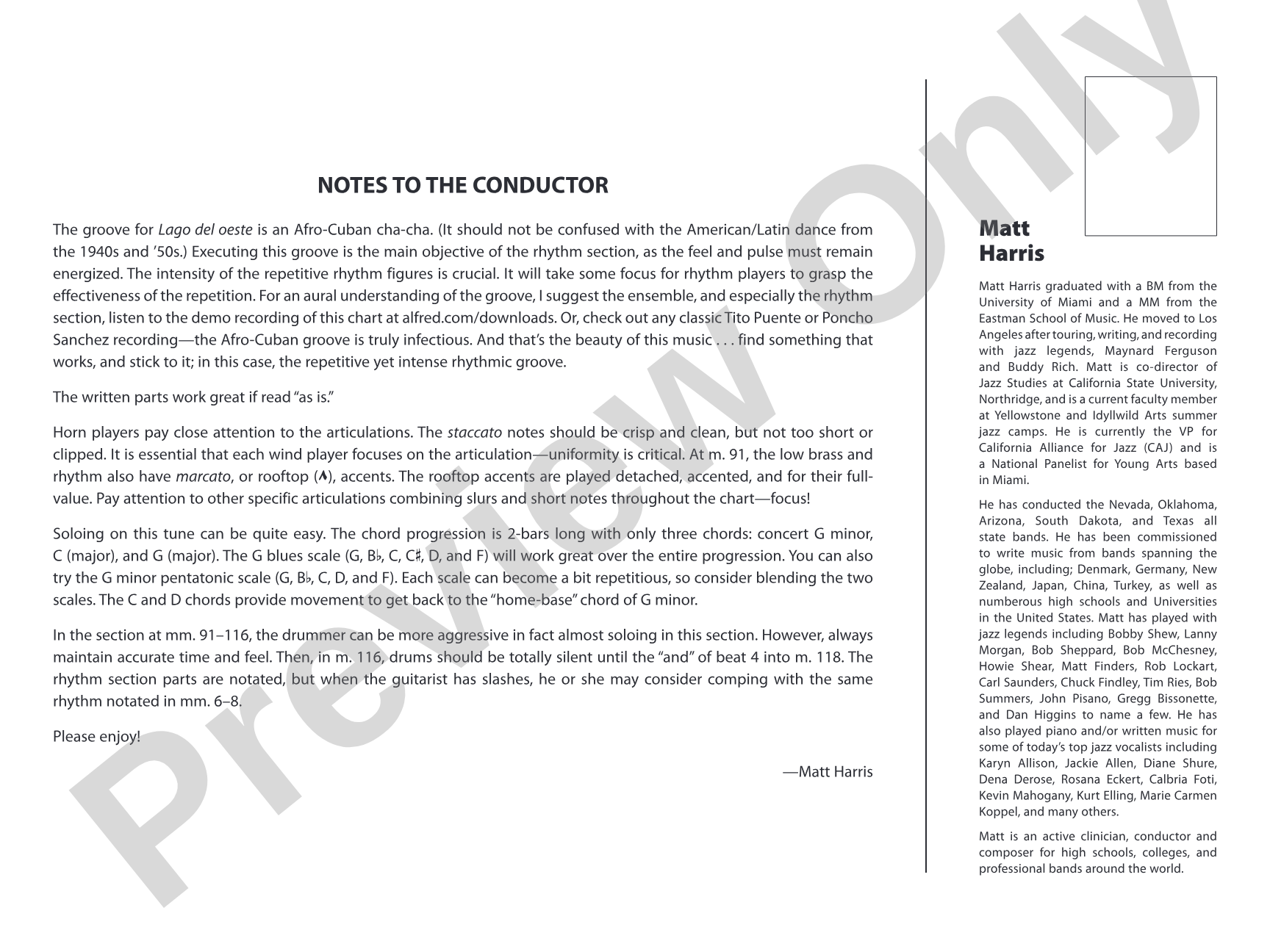 Lago del oeste: Jazz Ensemble Conductor Score & Parts