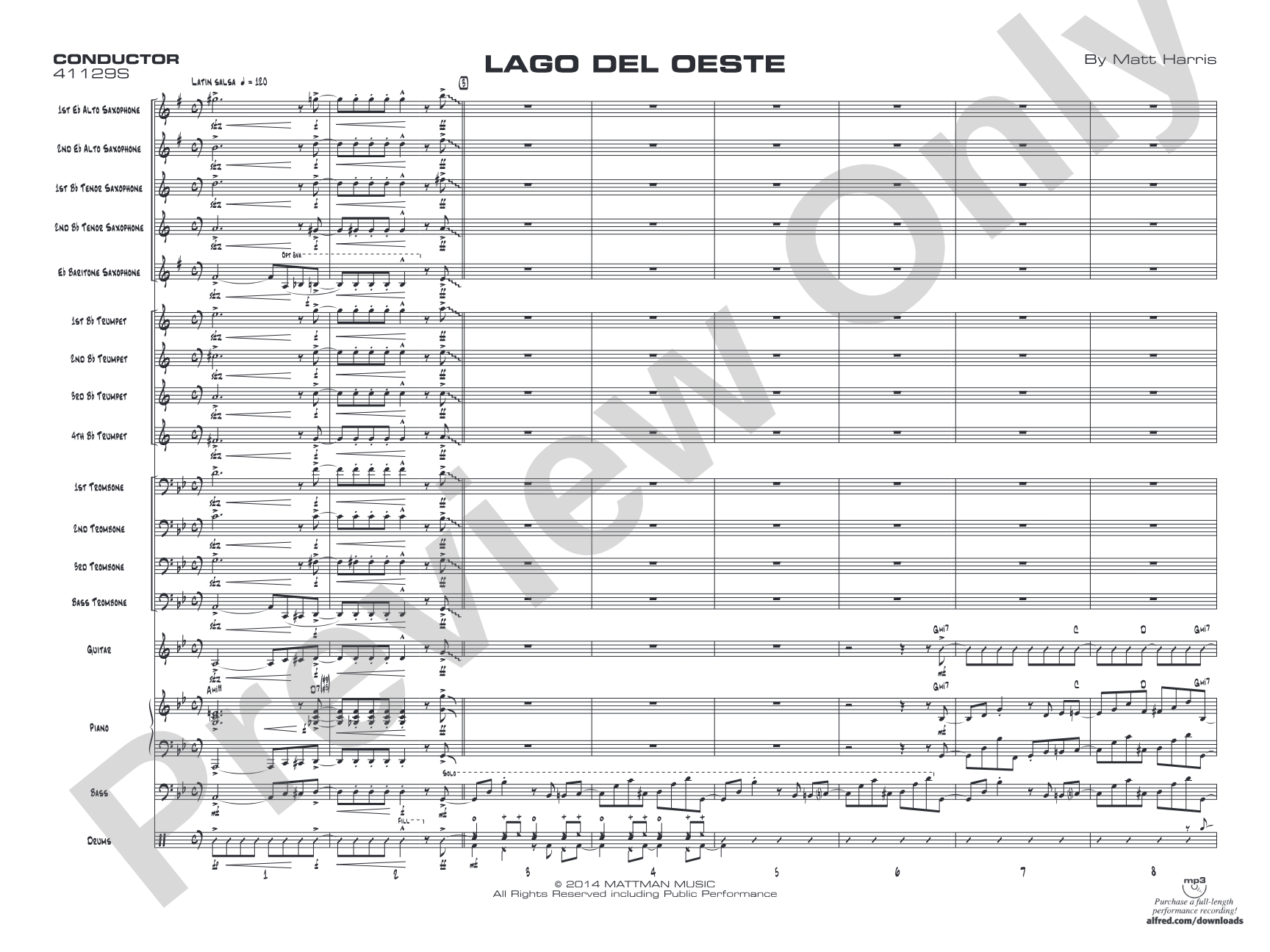 Lago del oeste: Jazz Ensemble Conductor Score & Parts