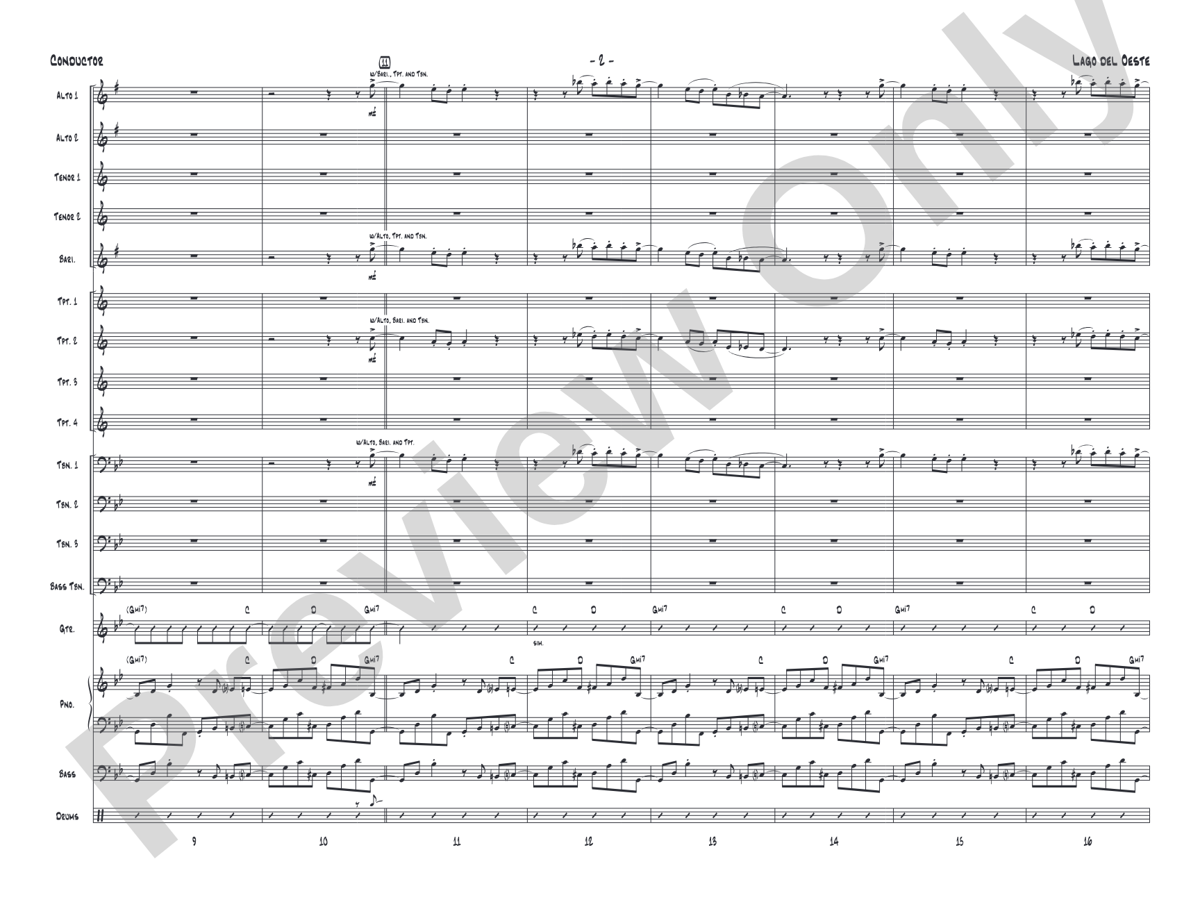 Lago del oeste: Jazz Ensemble Conductor Score & Parts