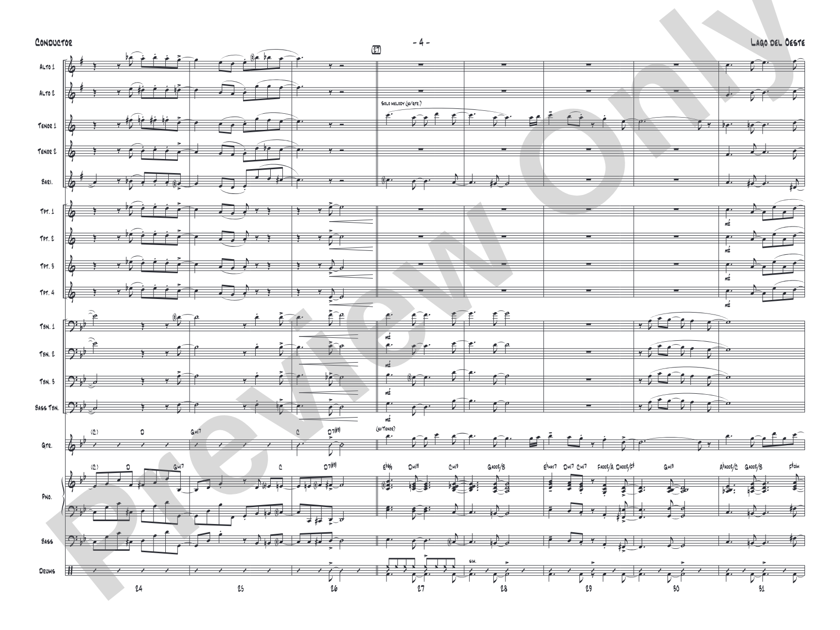 Lago del oeste: Jazz Ensemble Conductor Score & Parts