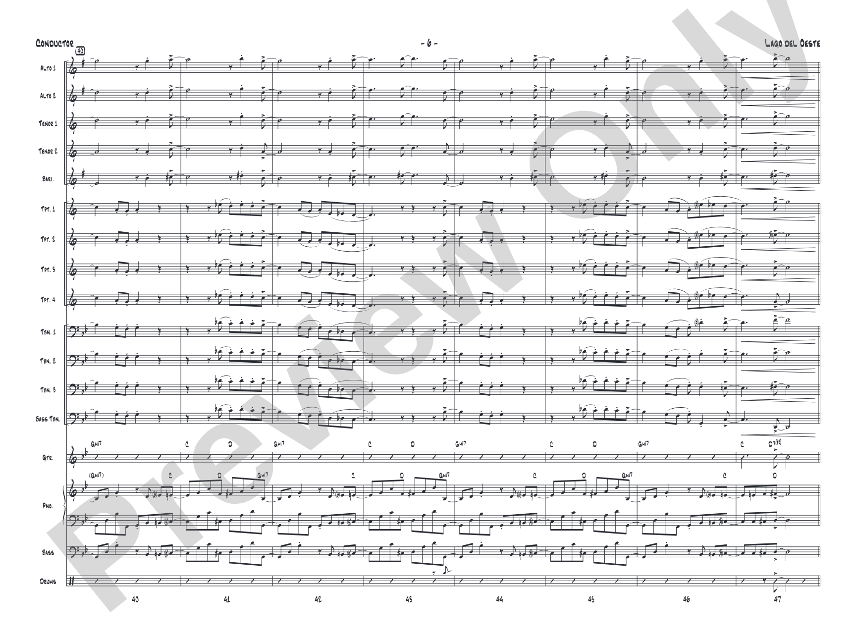 Lago del oeste: Jazz Ensemble Conductor Score & Parts