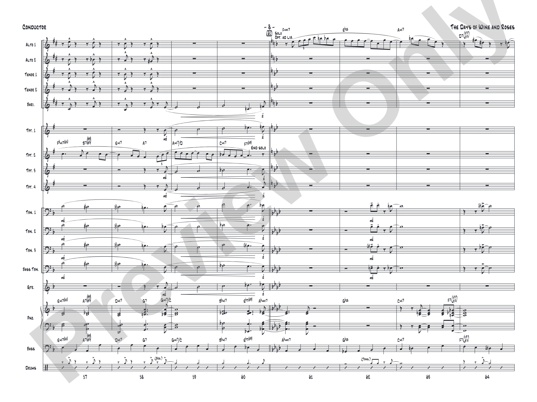 The Days of Wine and Roses: Jazz Ensemble Conductor Score & Parts