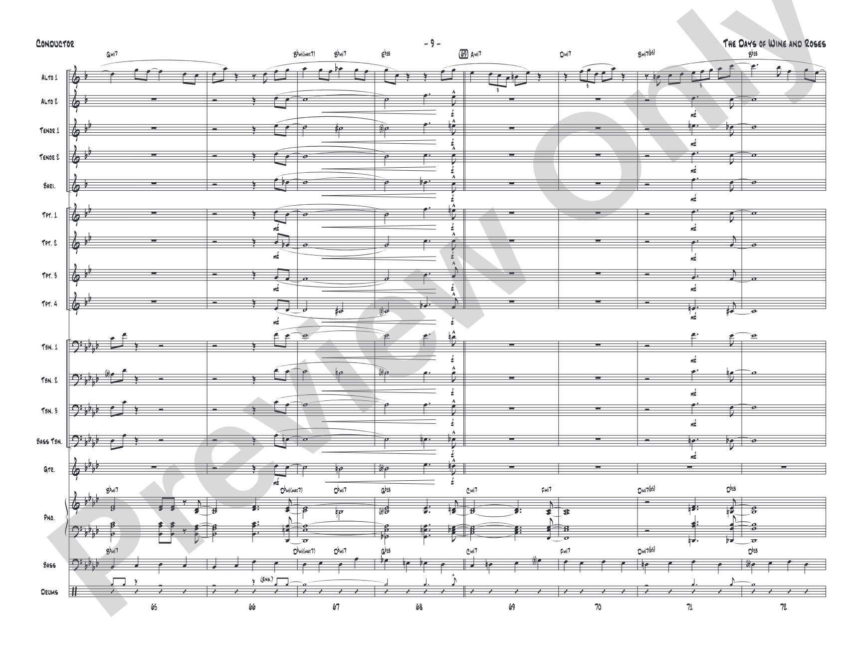 The Days of Wine and Roses: Jazz Ensemble Conductor Score & Parts
