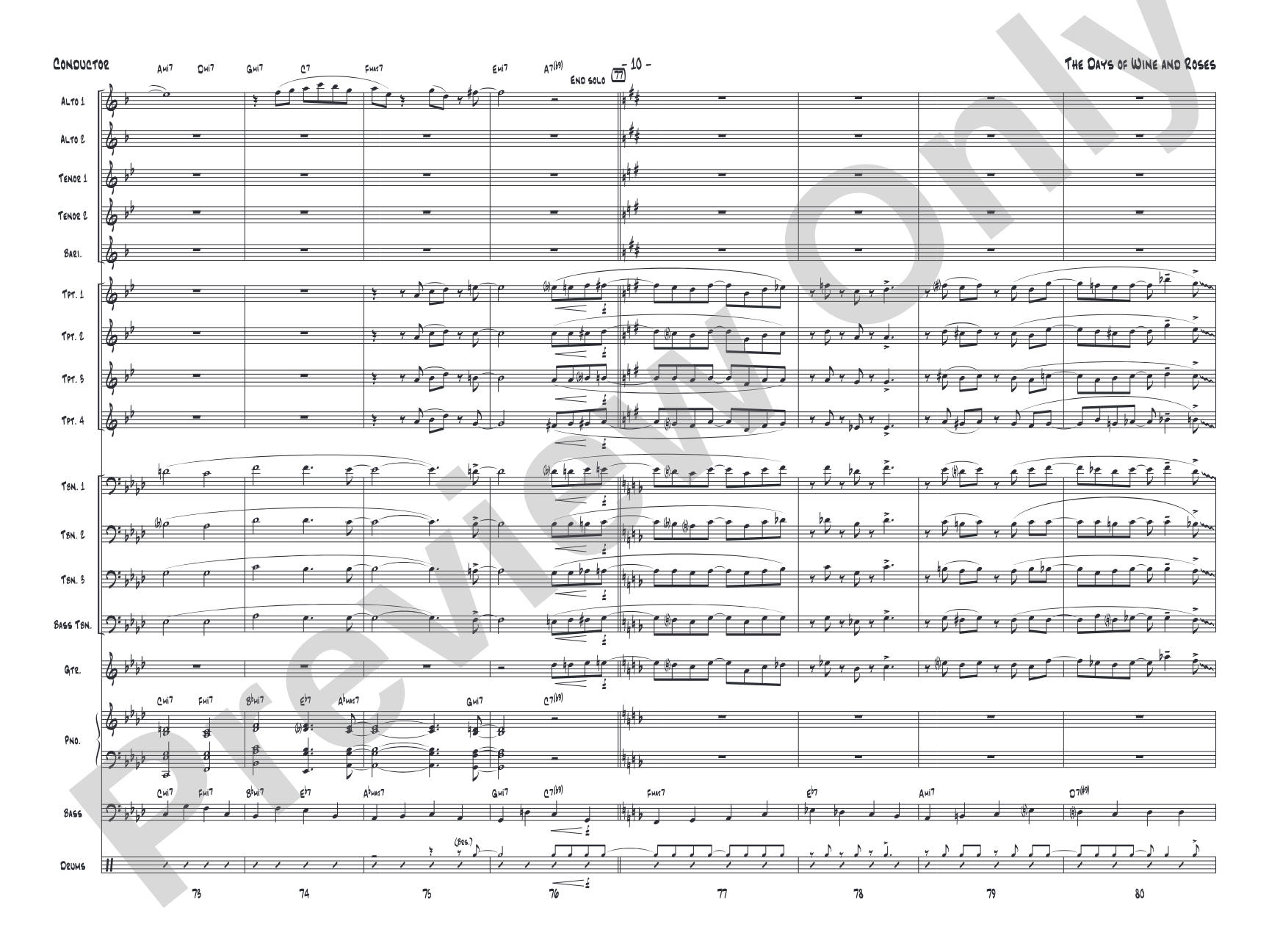 The Days of Wine and Roses: Jazz Ensemble Conductor Score & Parts