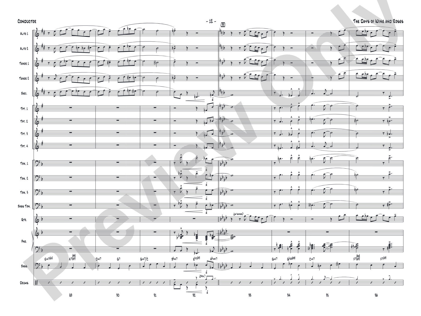 The Days of Wine and Roses: Jazz Ensemble Conductor Score & Parts