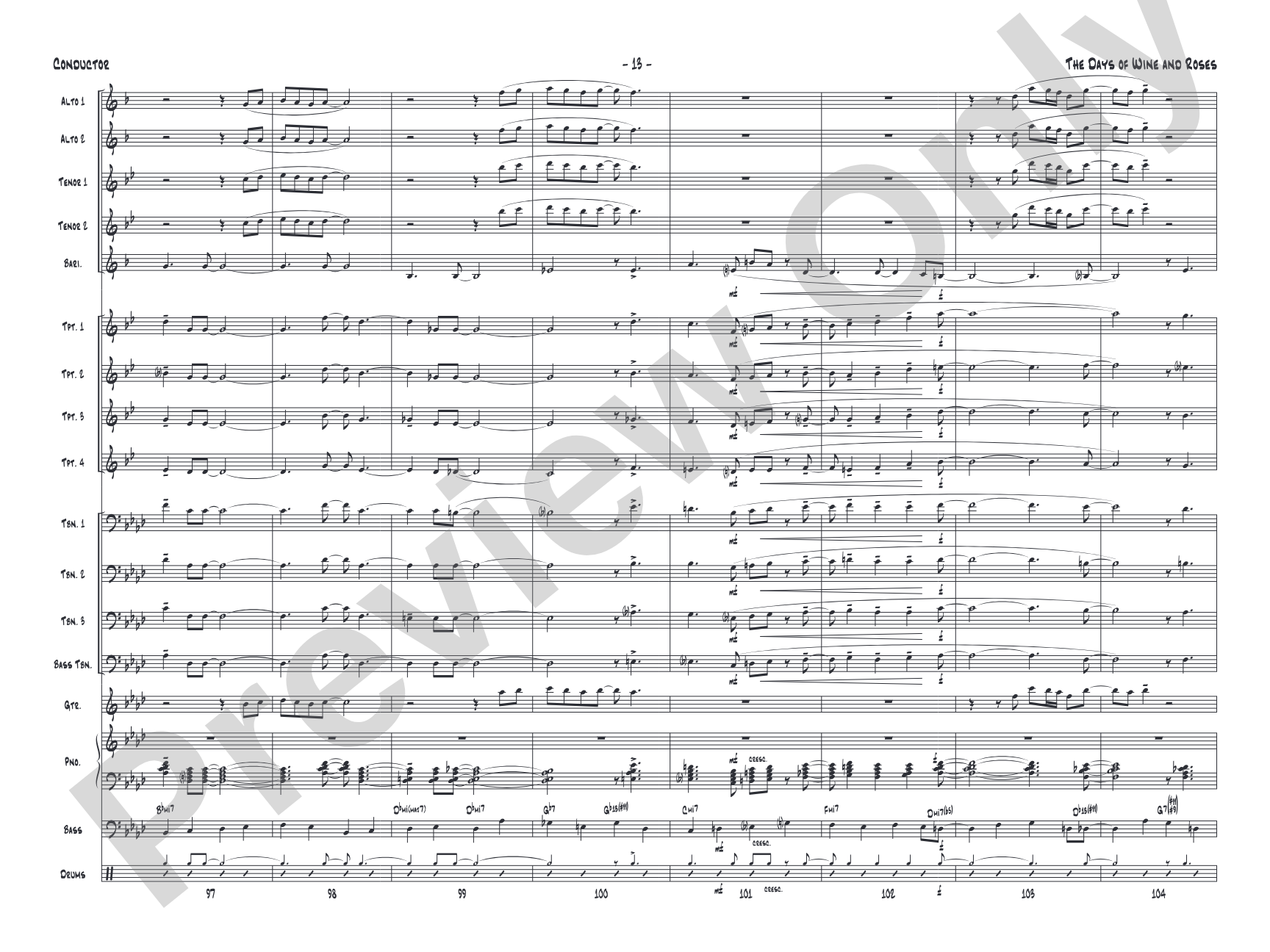 The Days of Wine and Roses: Jazz Ensemble Conductor Score & Parts