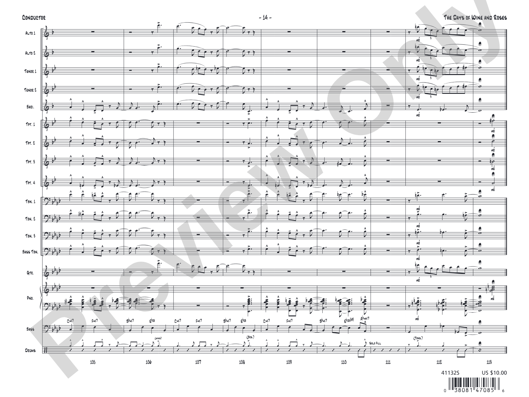The Days of Wine and Roses: Jazz Ensemble Conductor Score & Parts