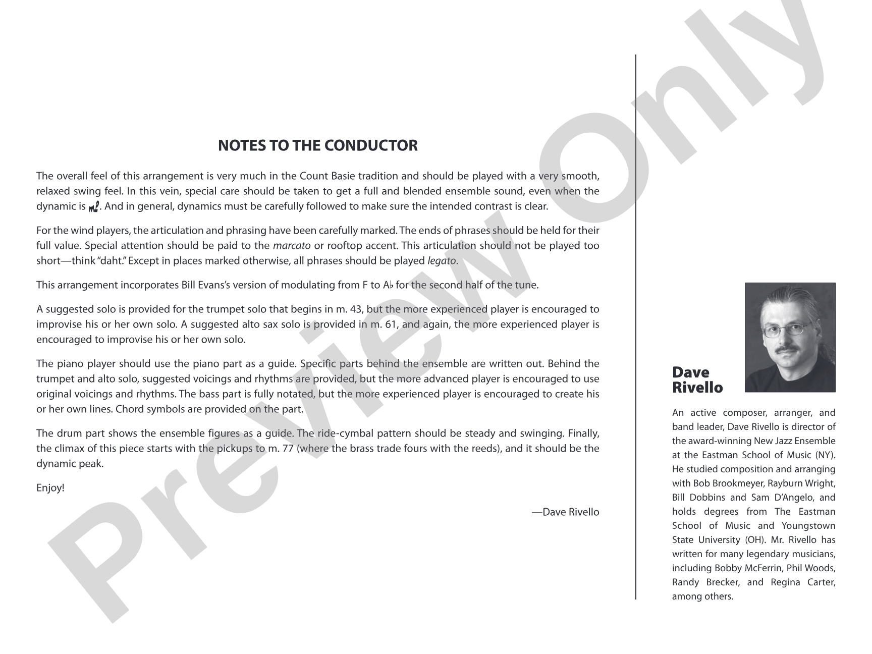 The Days of Wine and Roses: Jazz Ensemble Conductor Score & Parts
