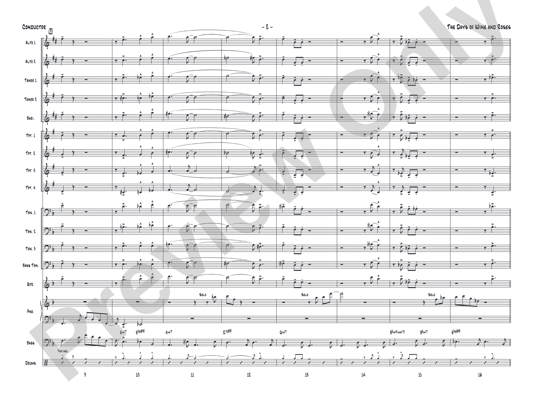 The Days of Wine and Roses: Jazz Ensemble Conductor Score & Parts