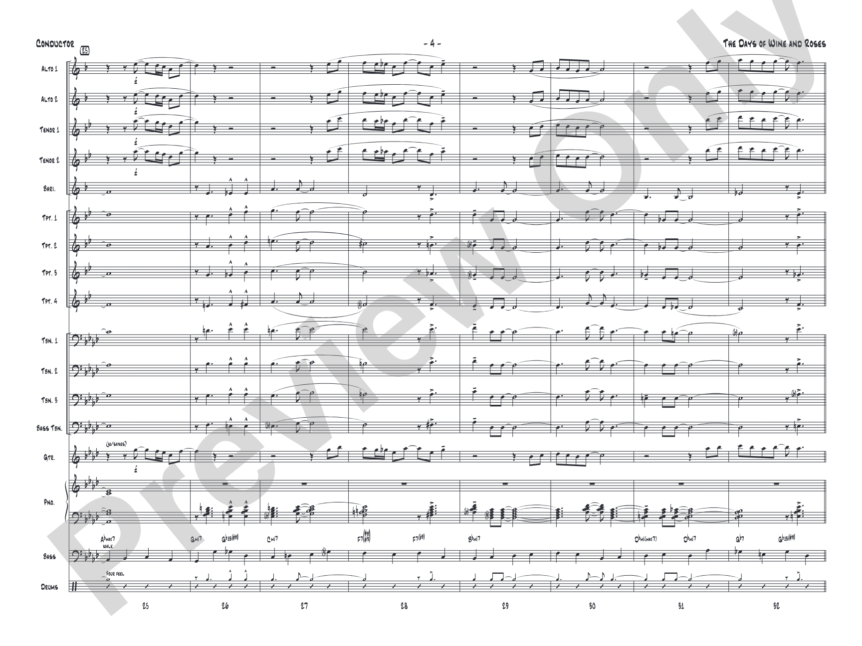 The Days of Wine and Roses: Jazz Ensemble Conductor Score & Parts
