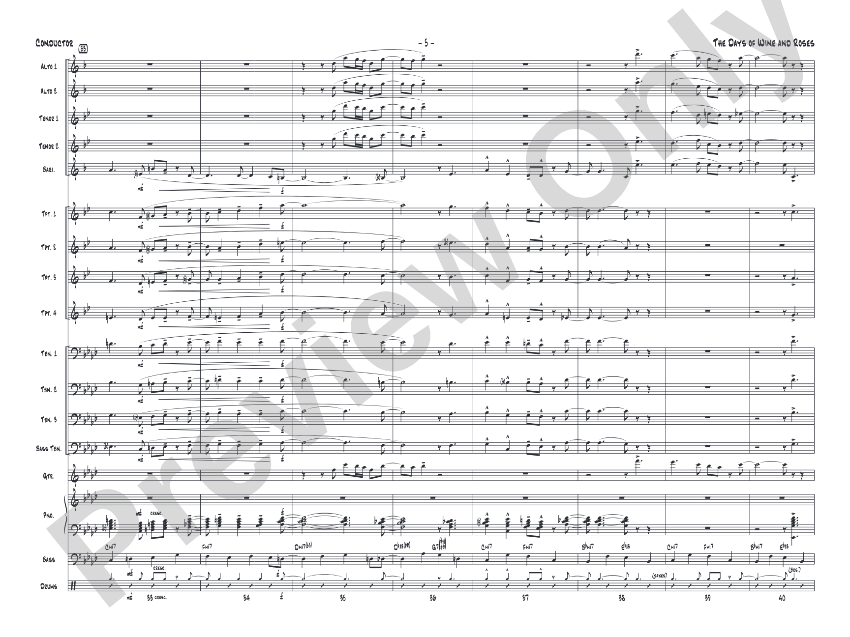 The Days of Wine and Roses: Jazz Ensemble Conductor Score & Parts