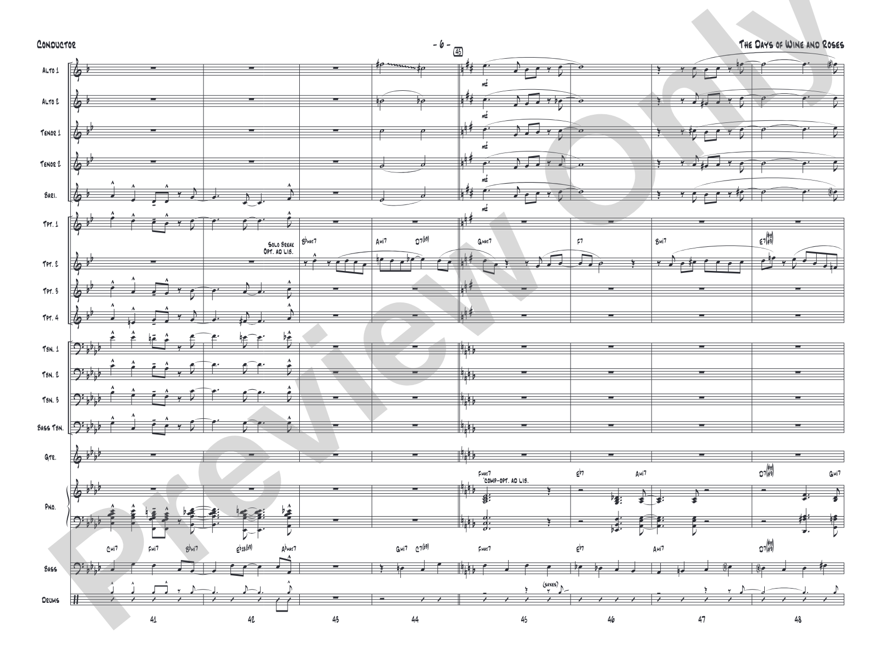 The Days of Wine and Roses: Jazz Ensemble Conductor Score & Parts