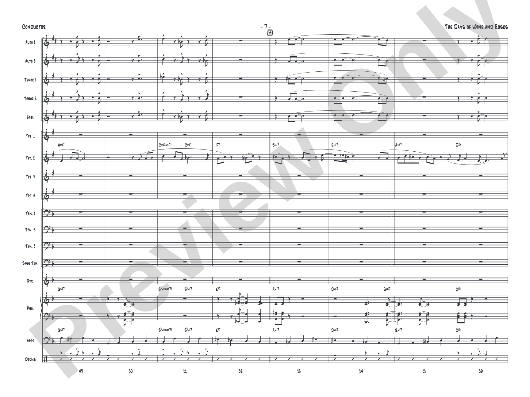 The Days of Wine and Roses: Jazz Ensemble Conductor Score & Parts