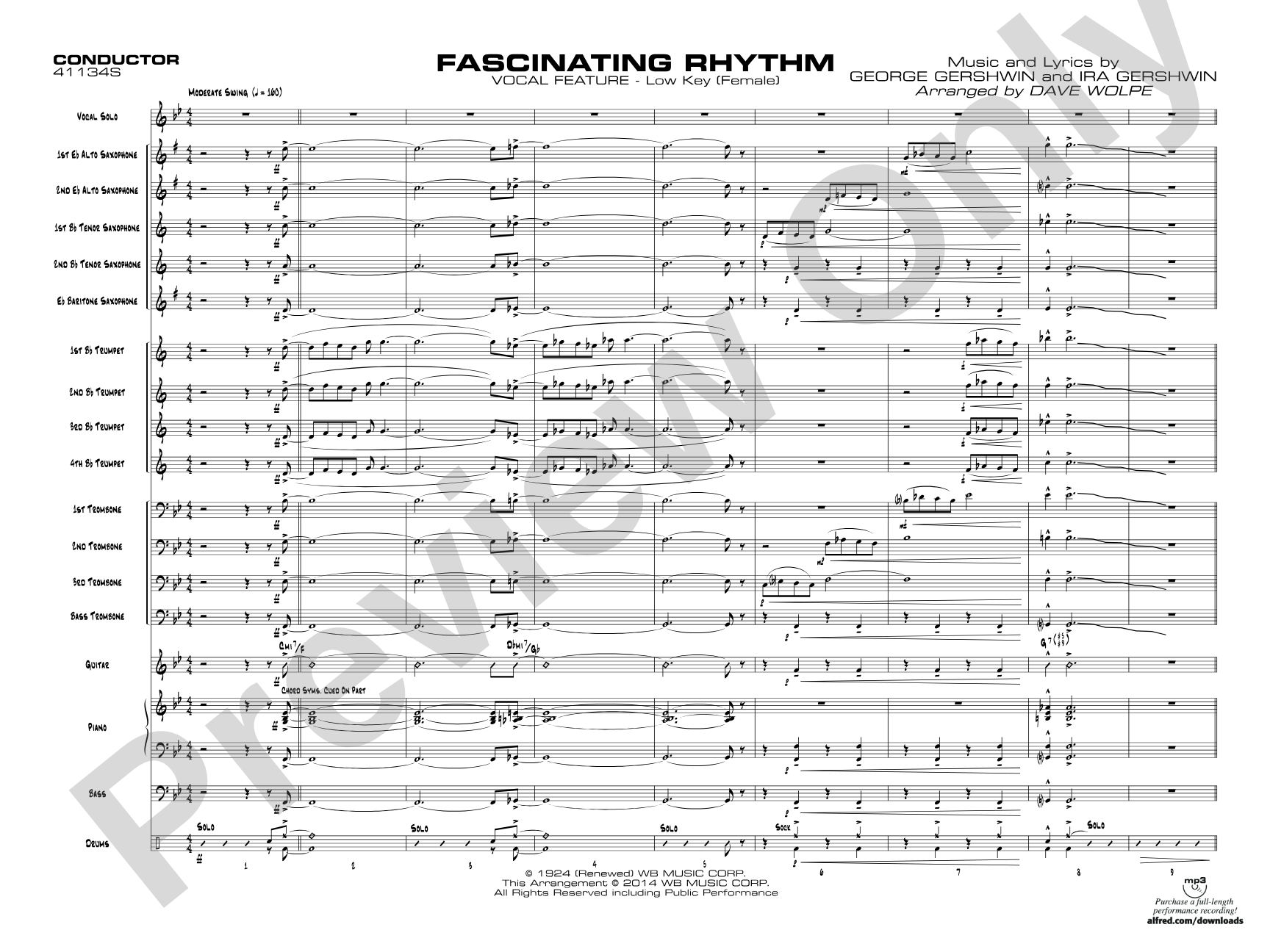 Fascinating Rhythm: Vocal Solo with Jazz Ensemble Conductor Score & Parts