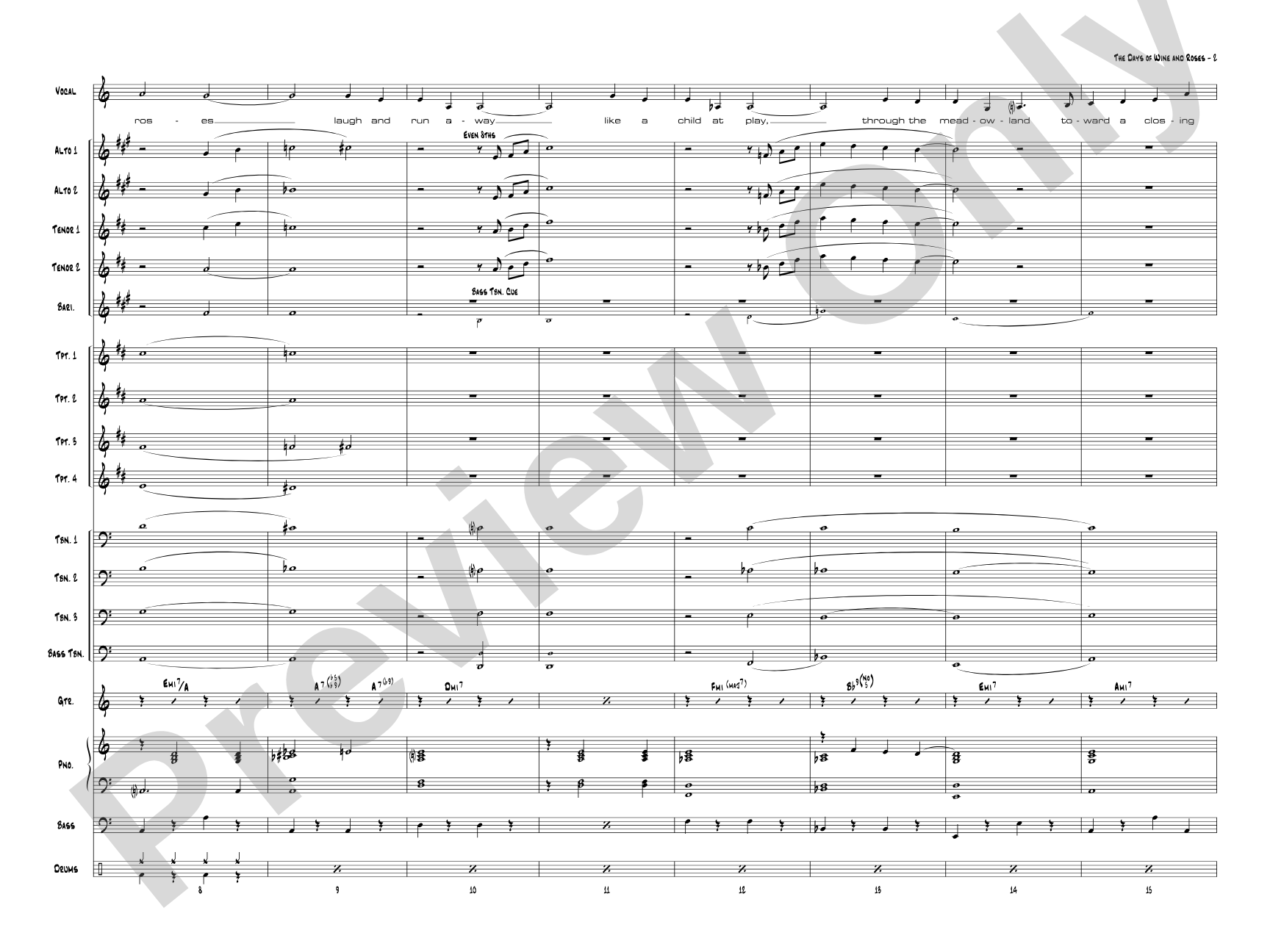 The Days of Wine and Roses: Vocal Solo with Jazz Ensemble Conductor Score & Parts