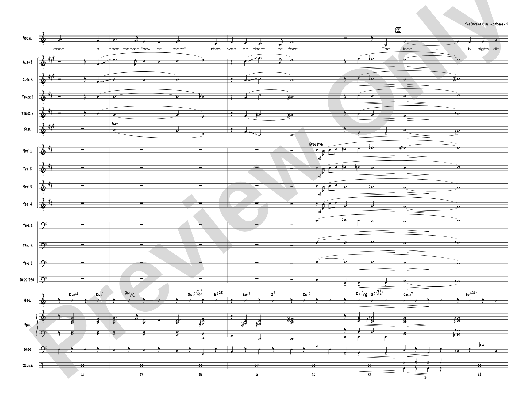 The Days of Wine and Roses: Vocal Solo with Jazz Ensemble Conductor Score & Parts