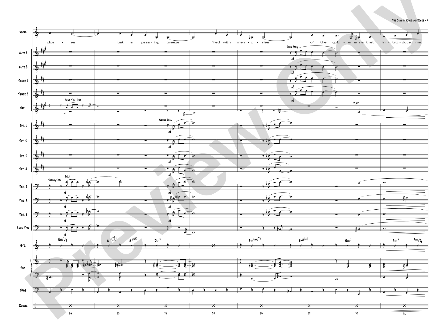The Days of Wine and Roses: Vocal Solo with Jazz Ensemble Conductor Score & Parts