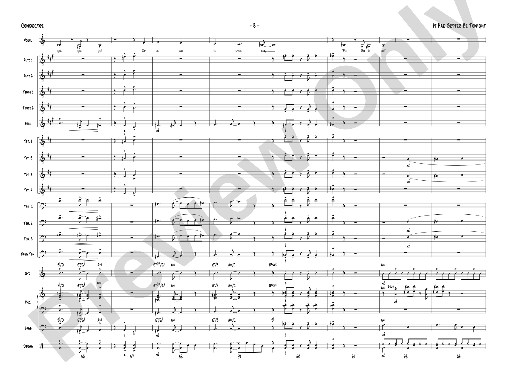 It Had Better Be Tonight: Vocal Solo with Jazz Ensemble Conductor Score & Parts