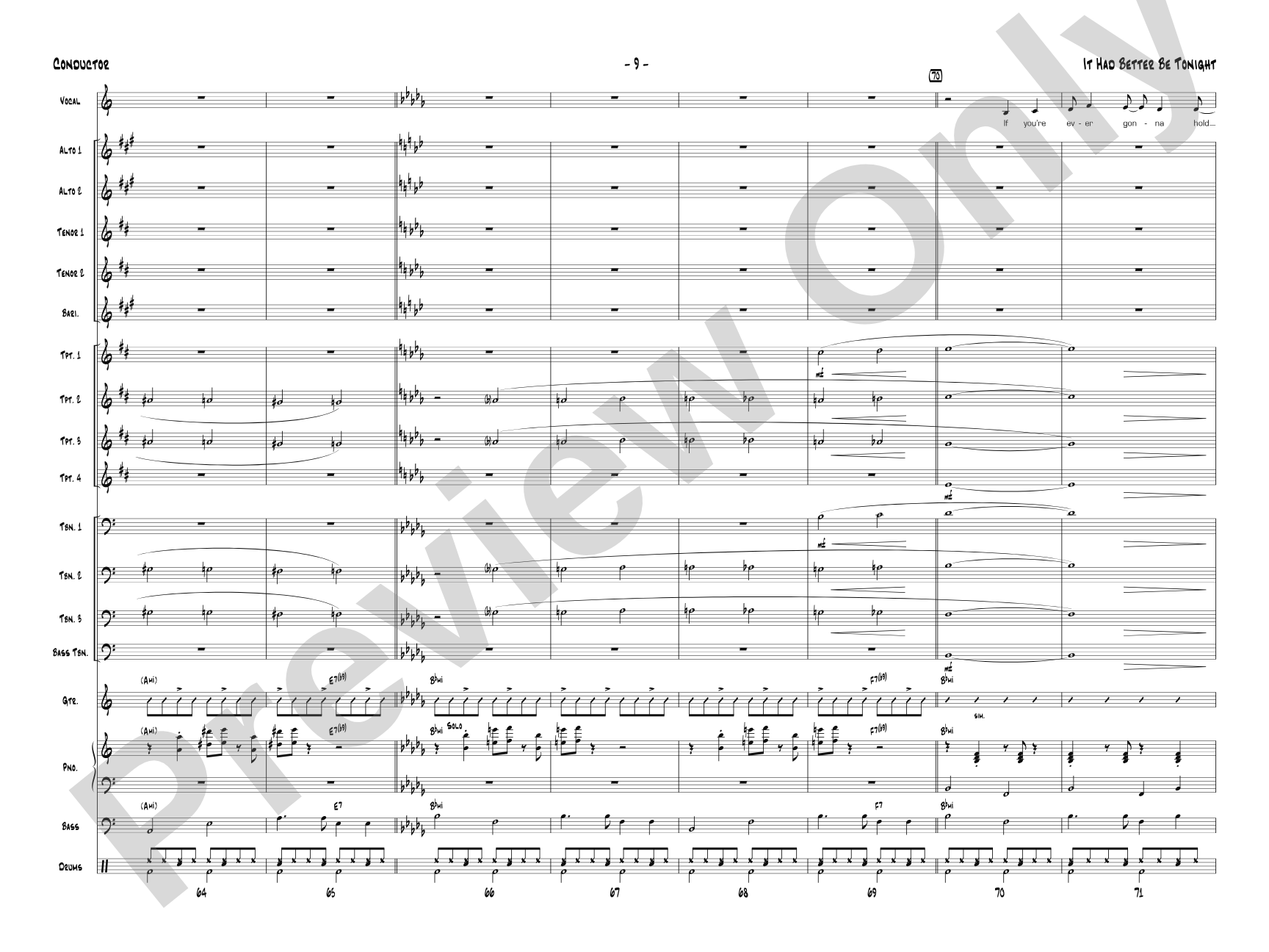 It Had Better Be Tonight: Vocal Solo with Jazz Ensemble Conductor Score & Parts