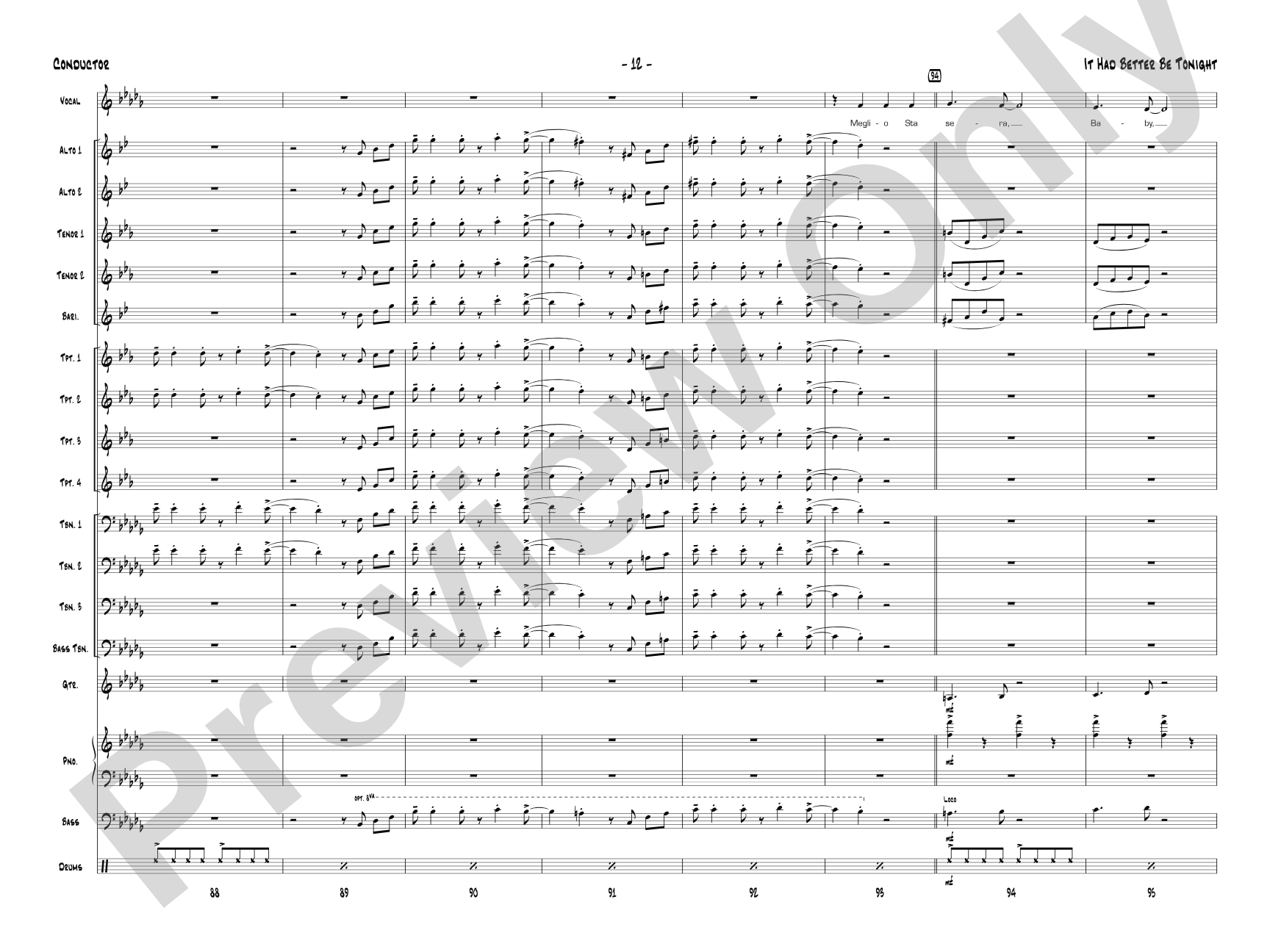 It Had Better Be Tonight: Vocal Solo with Jazz Ensemble Conductor Score & Parts