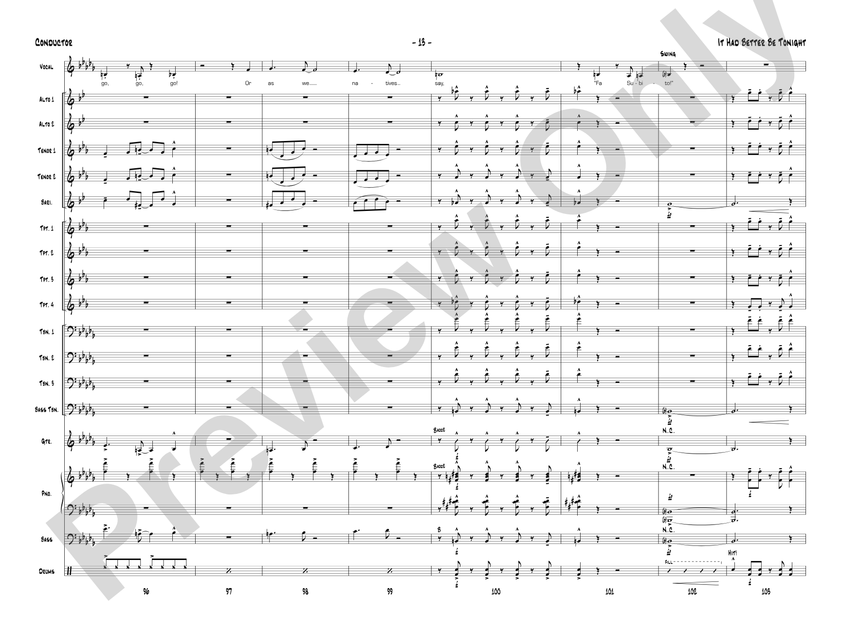 It Had Better Be Tonight: Vocal Solo with Jazz Ensemble Conductor Score & Parts