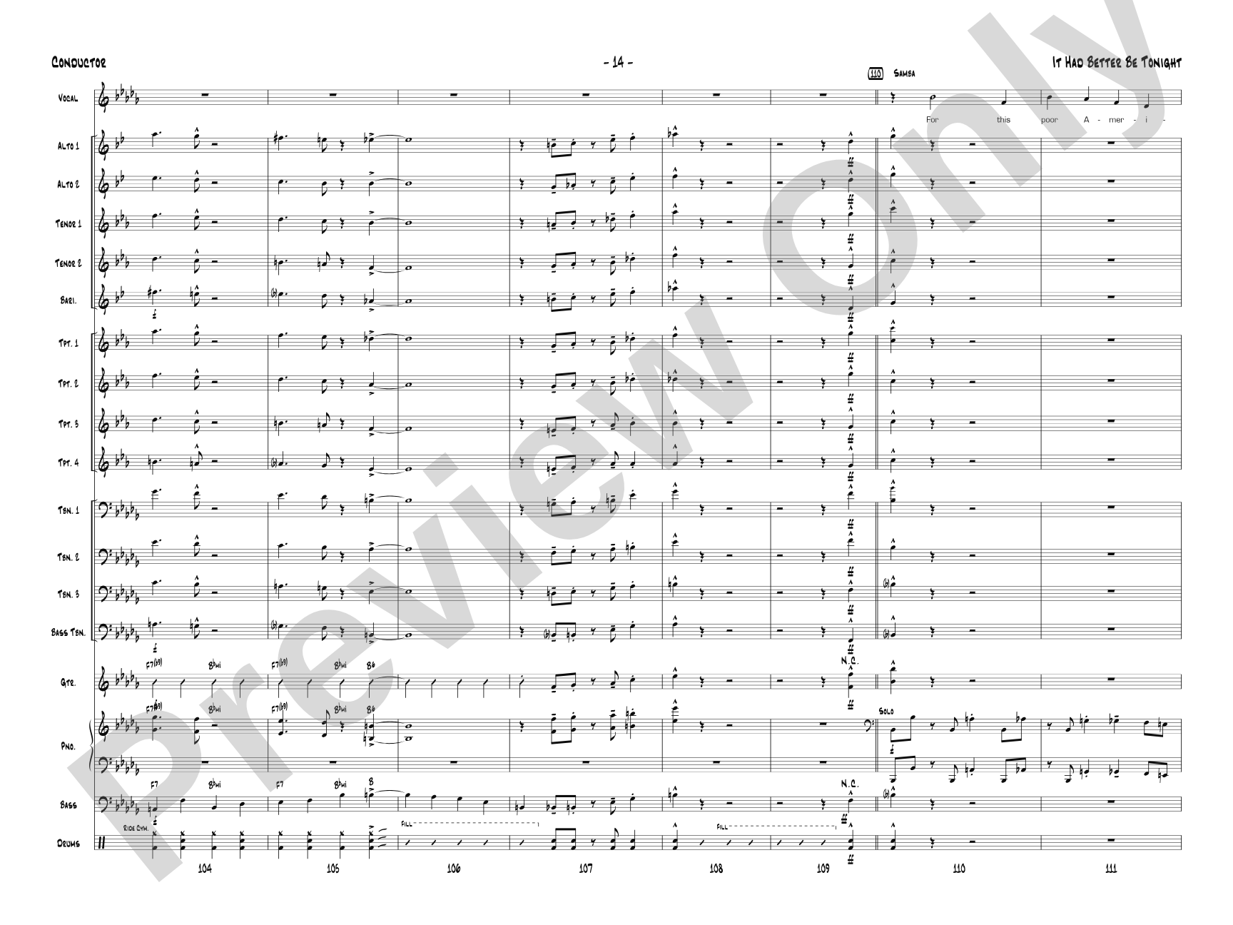 It Had Better Be Tonight: Vocal Solo with Jazz Ensemble Conductor Score & Parts