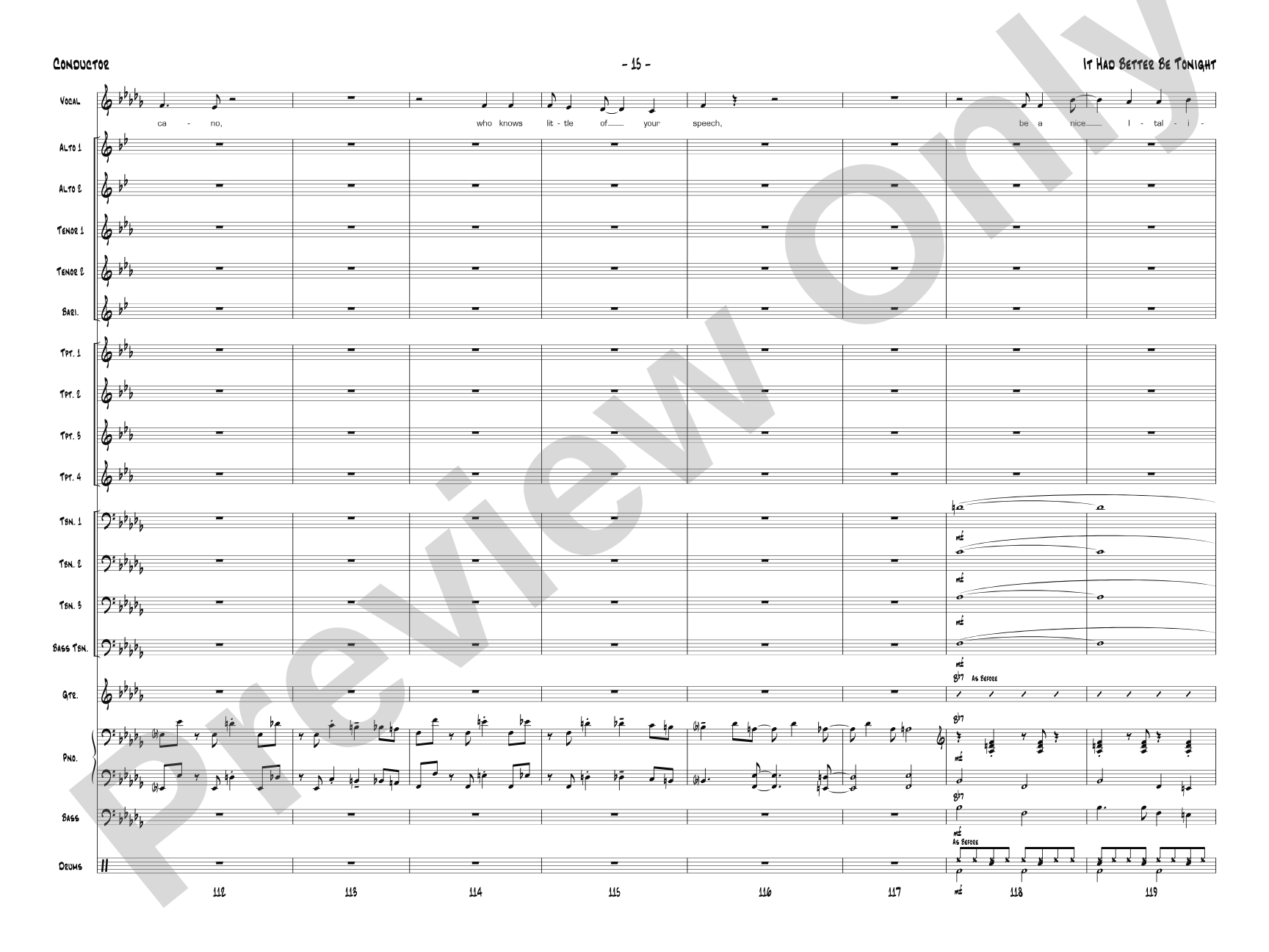 It Had Better Be Tonight: Vocal Solo with Jazz Ensemble Conductor Score & Parts