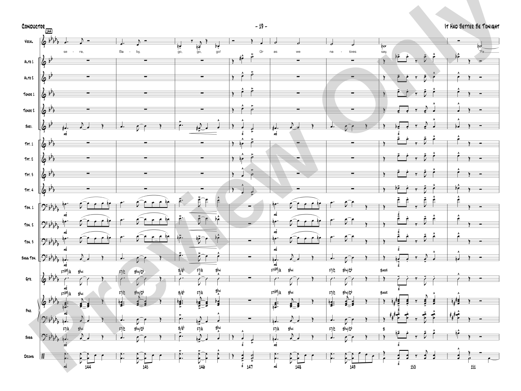 It Had Better Be Tonight: Vocal Solo with Jazz Ensemble Conductor Score & Parts