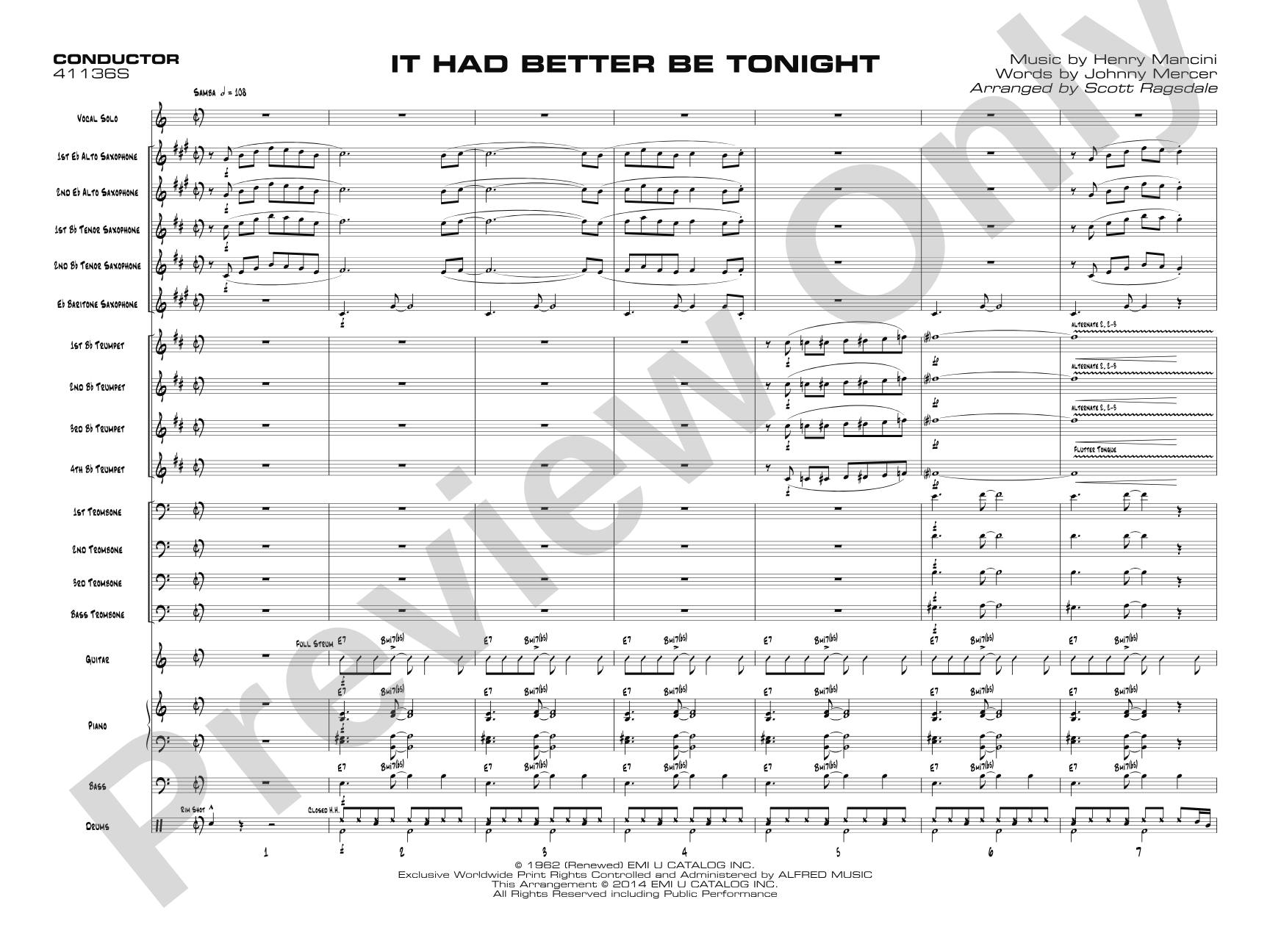 It Had Better Be Tonight: Vocal Solo with Jazz Ensemble Conductor Score & Parts
