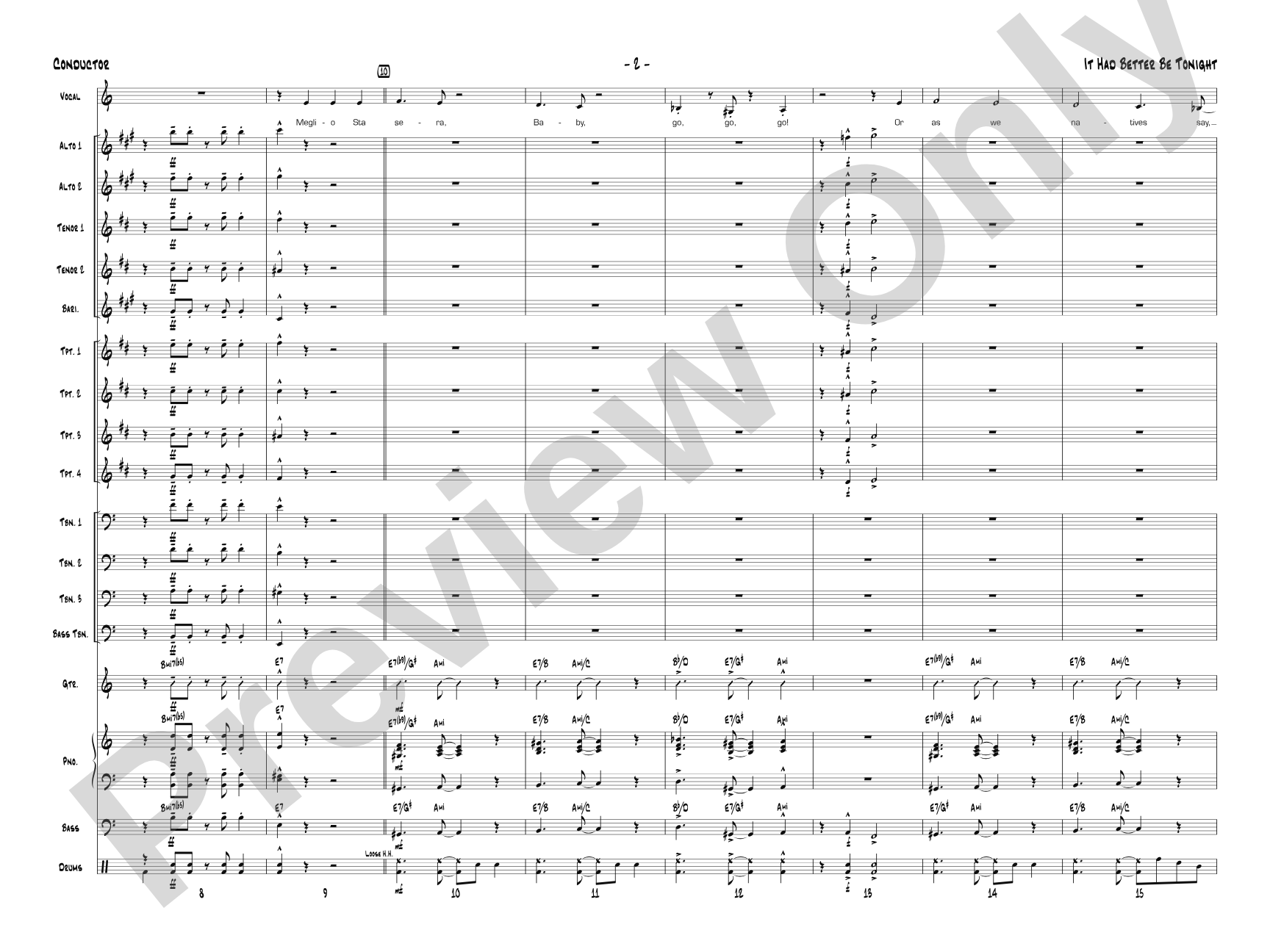It Had Better Be Tonight: Vocal Solo with Jazz Ensemble Conductor Score & Parts