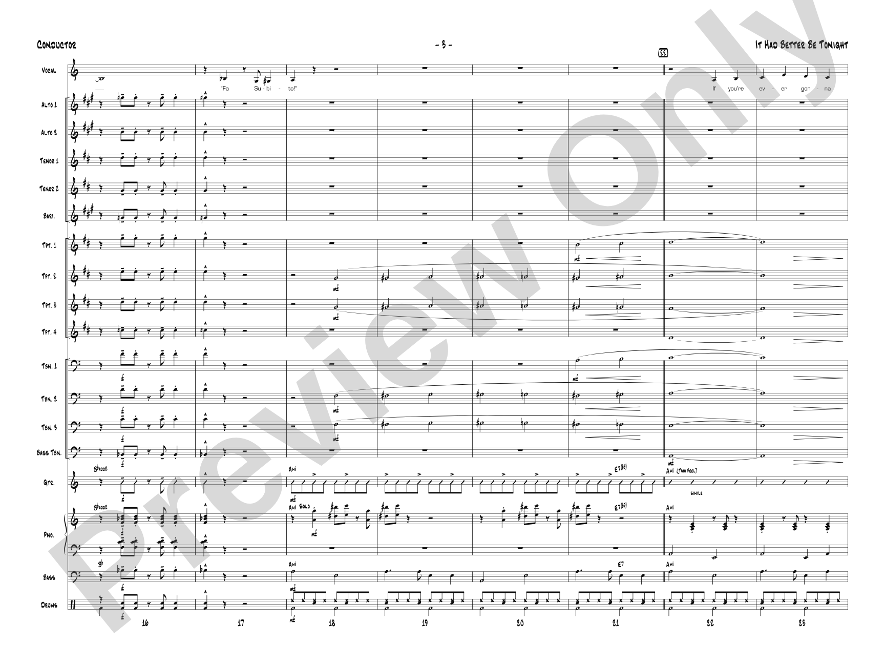 It Had Better Be Tonight: Vocal Solo with Jazz Ensemble Conductor Score & Parts